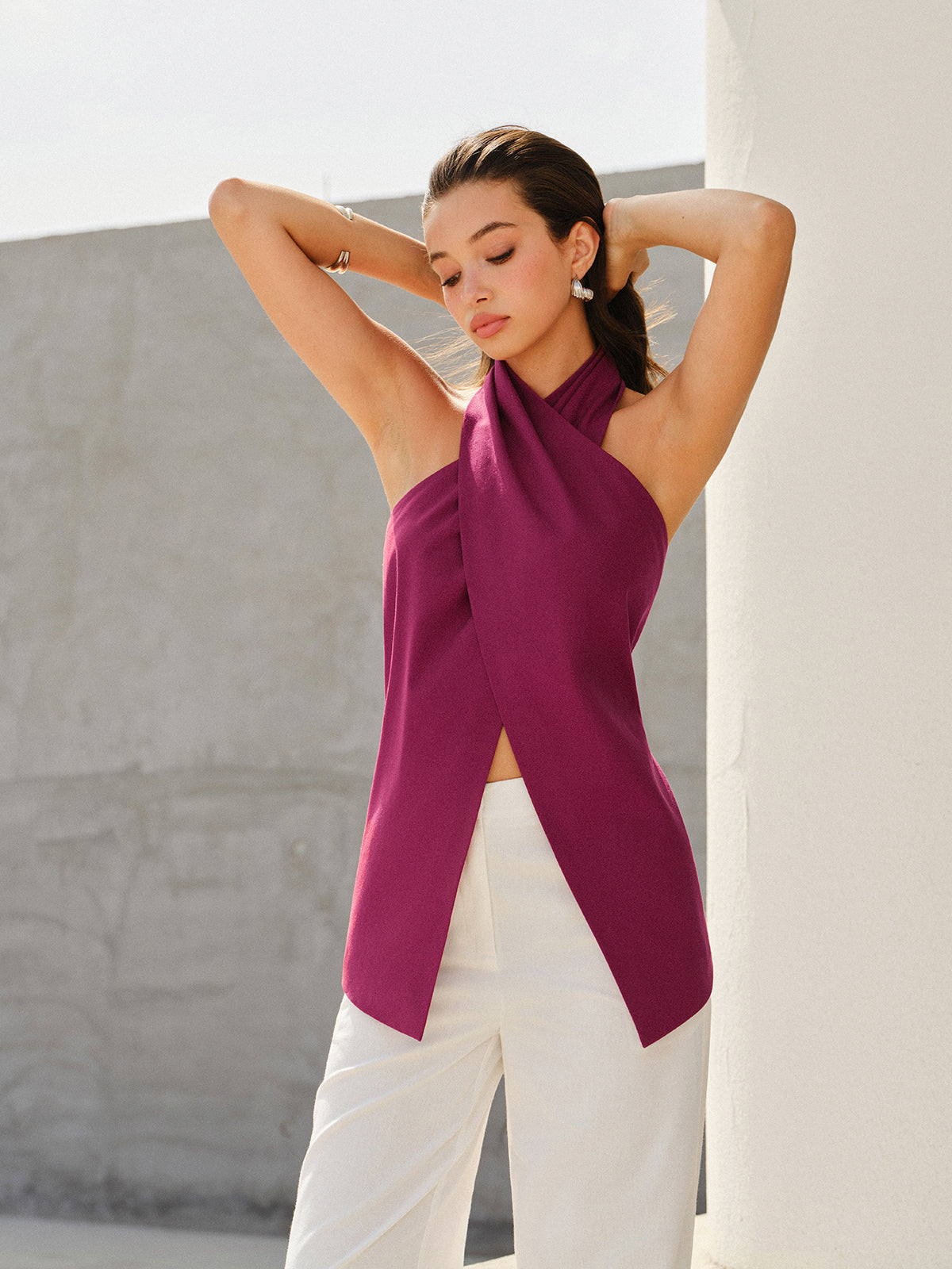 Halter-Style Cross-Neckline Backless Top