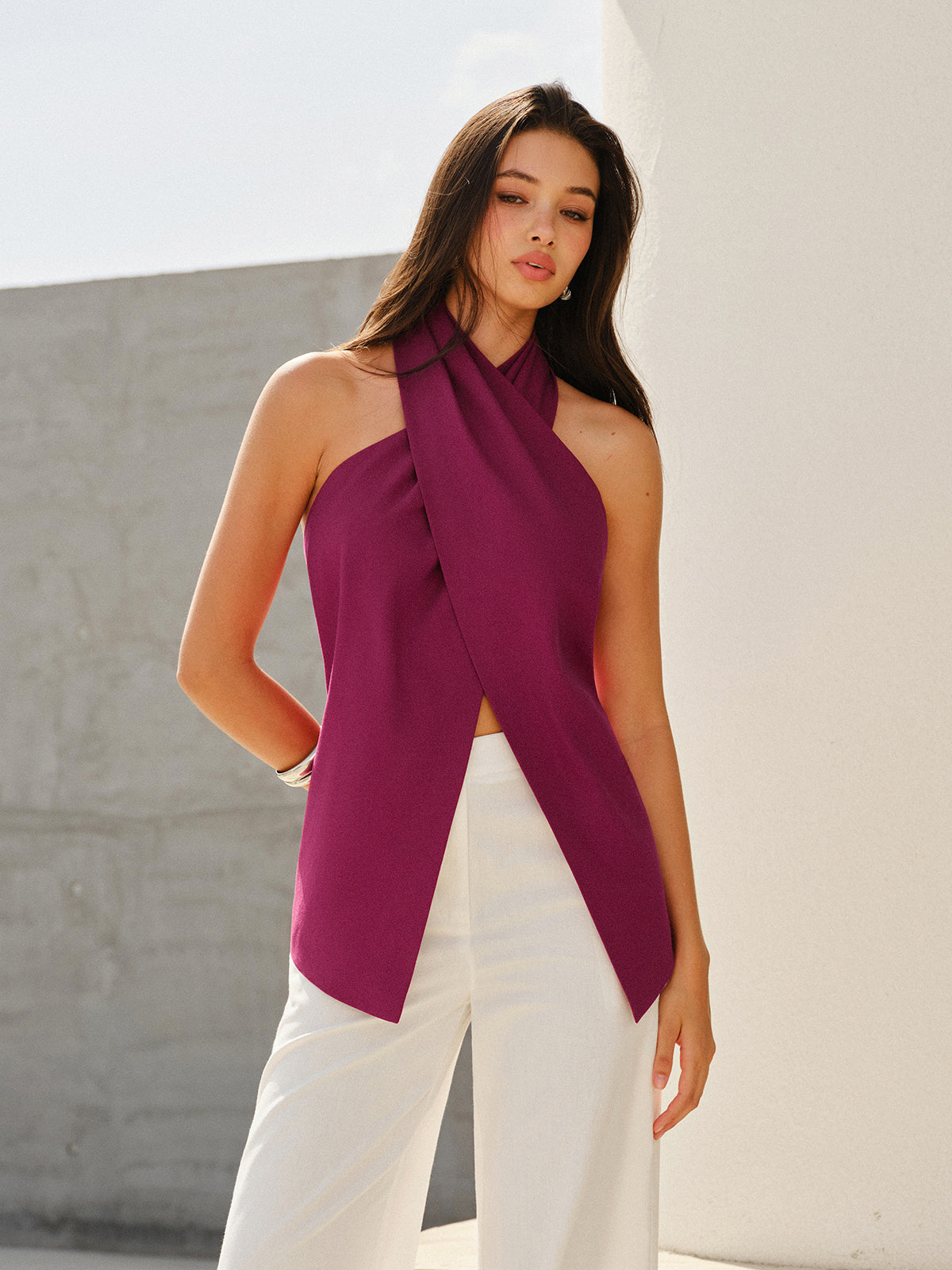 Halter-Style Cross-Neckline Backless Top