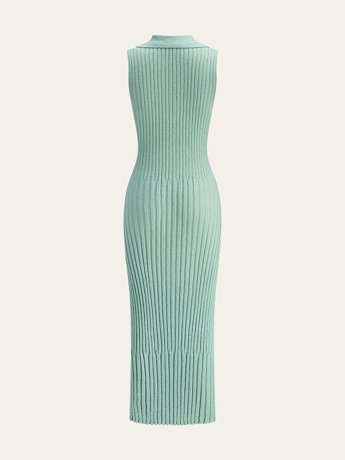 Ribbed Textured Knit Midi Dress with Polo Collar