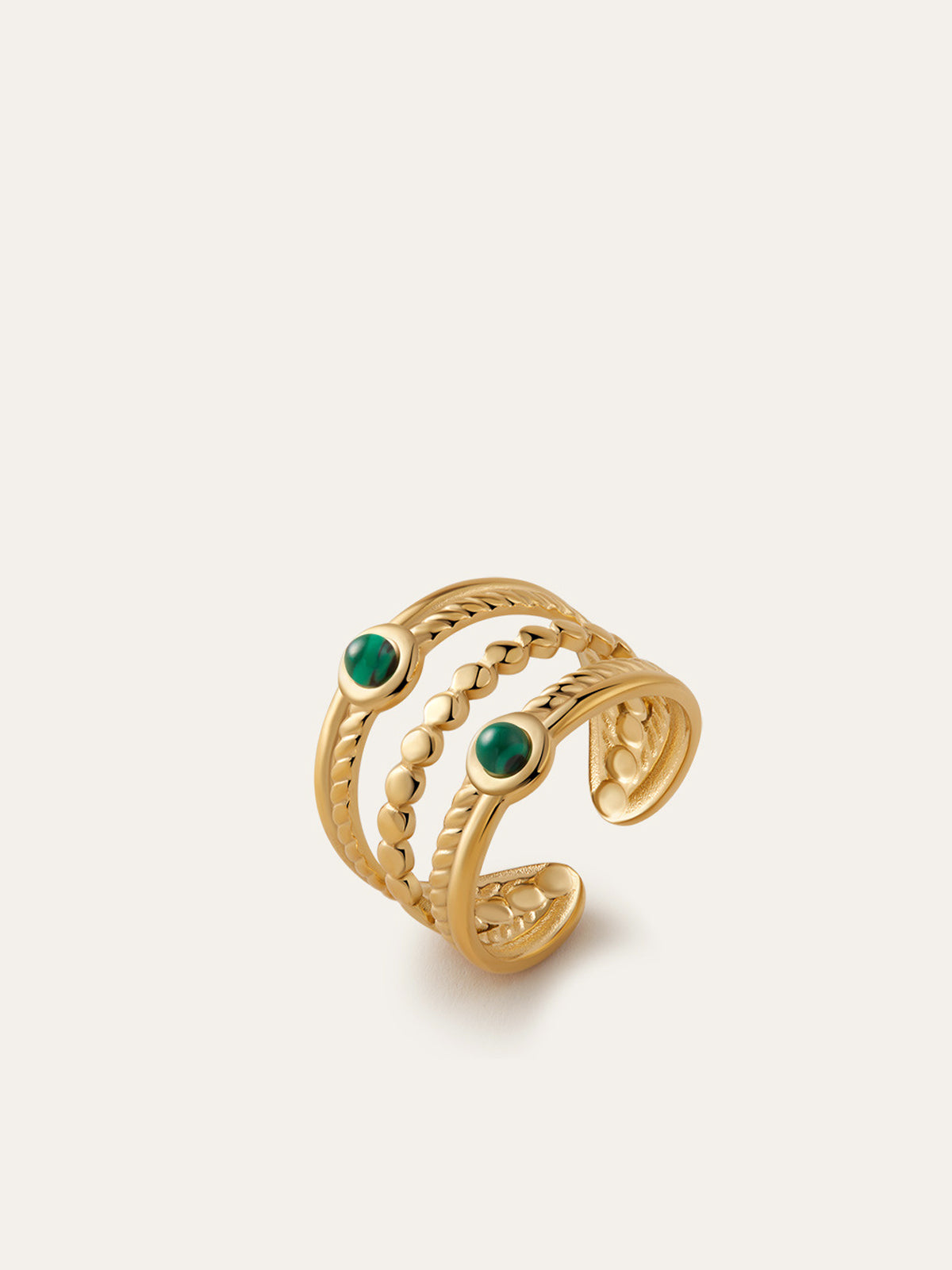 Emerald Accent Multi-Band Golden Ring