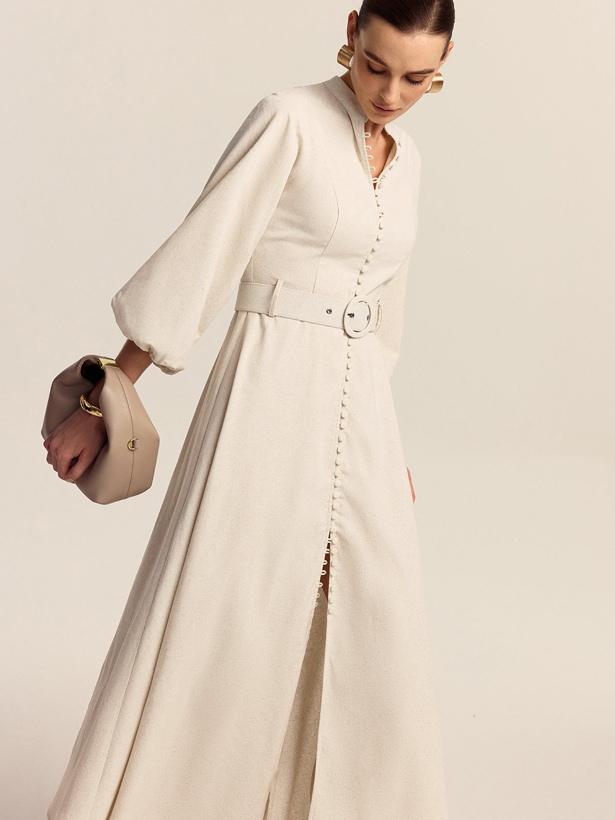 Belted Button Front Maxi Dress