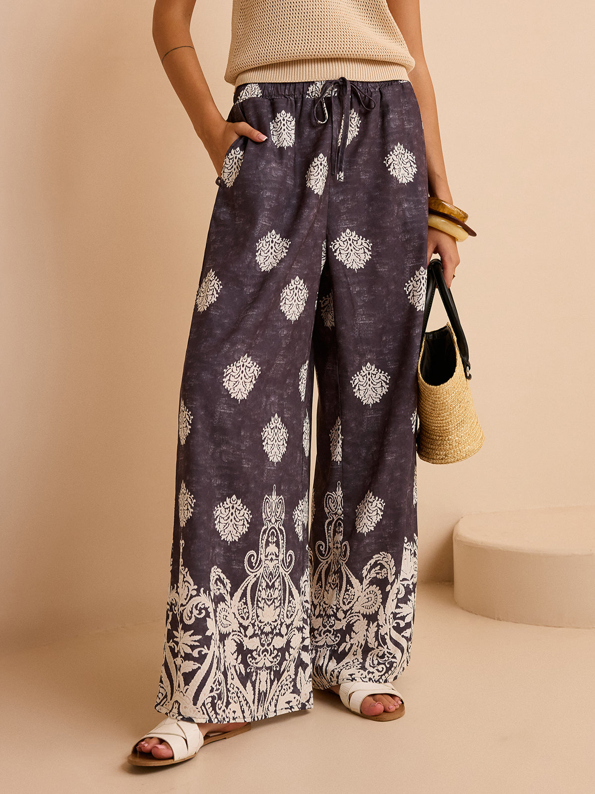 Printed Wide-Leg Pants