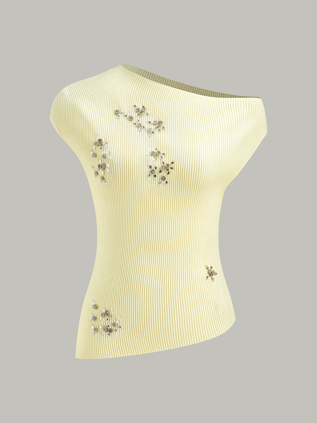 Off-Shoulder Knit Top with Crystal Embellishments