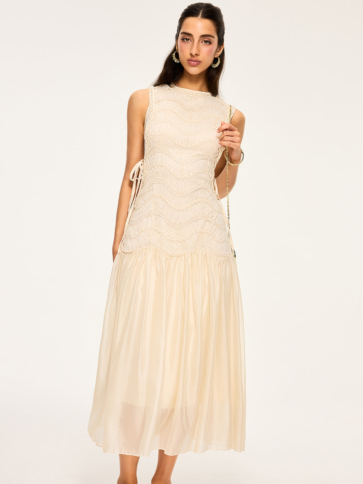 Textured Fabric Panel Tulle Dress