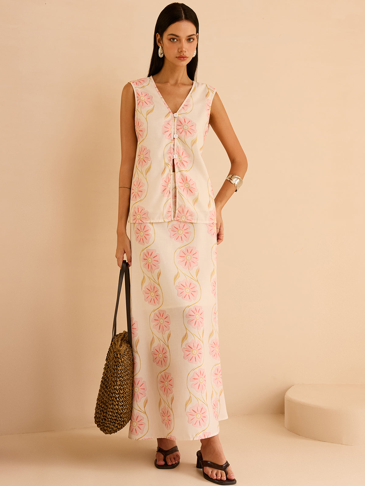 Floral Print Sleeveless Vest