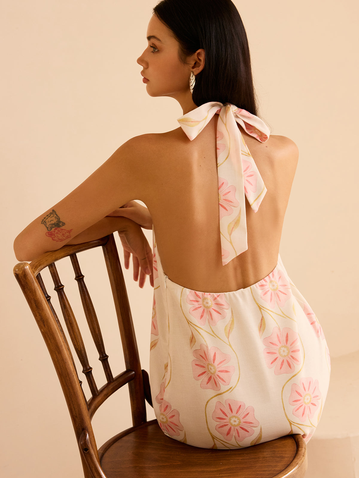 Halter Neck Floral Print Short Dress