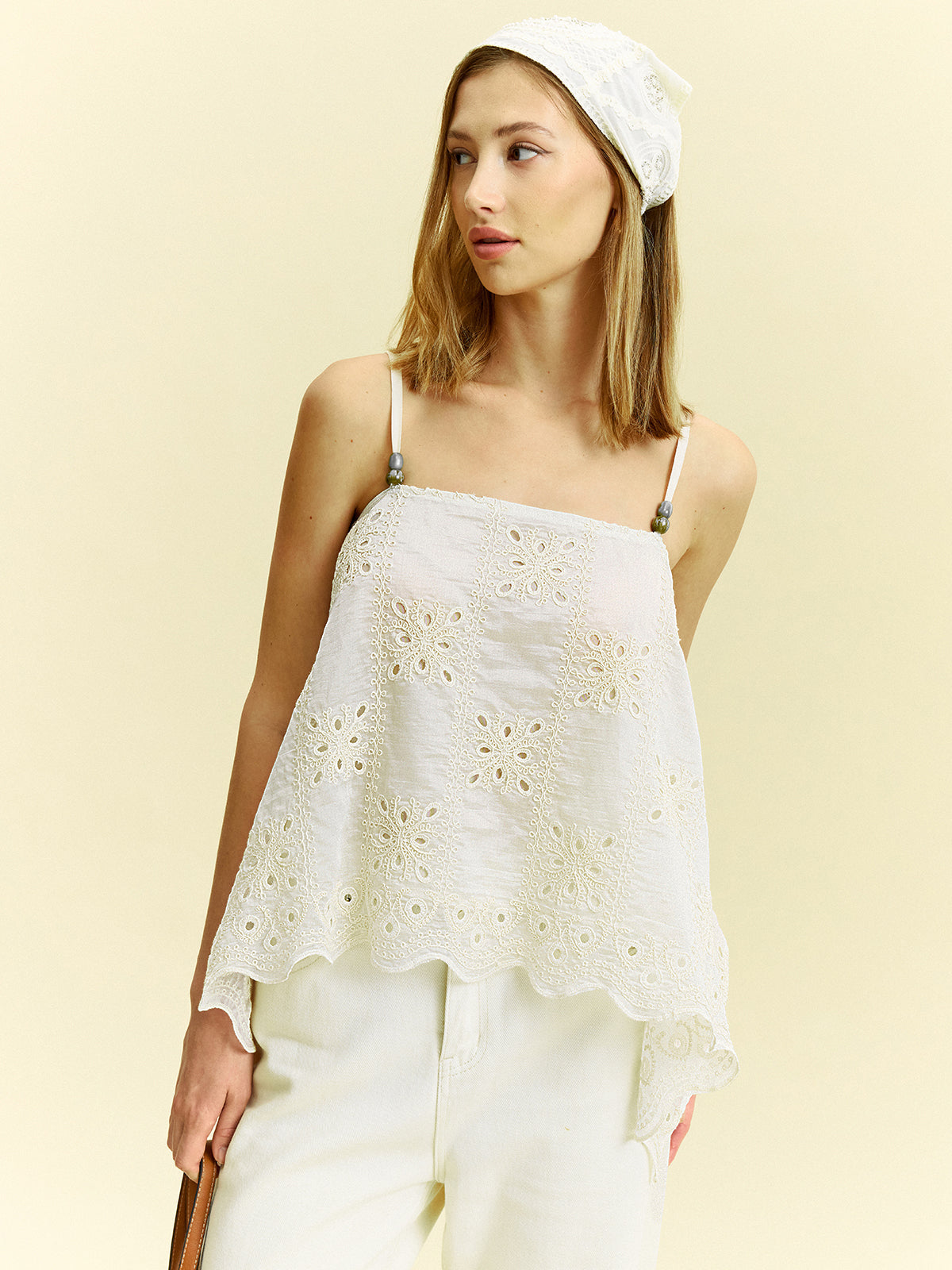 Embroidered Eyelet Cami Top