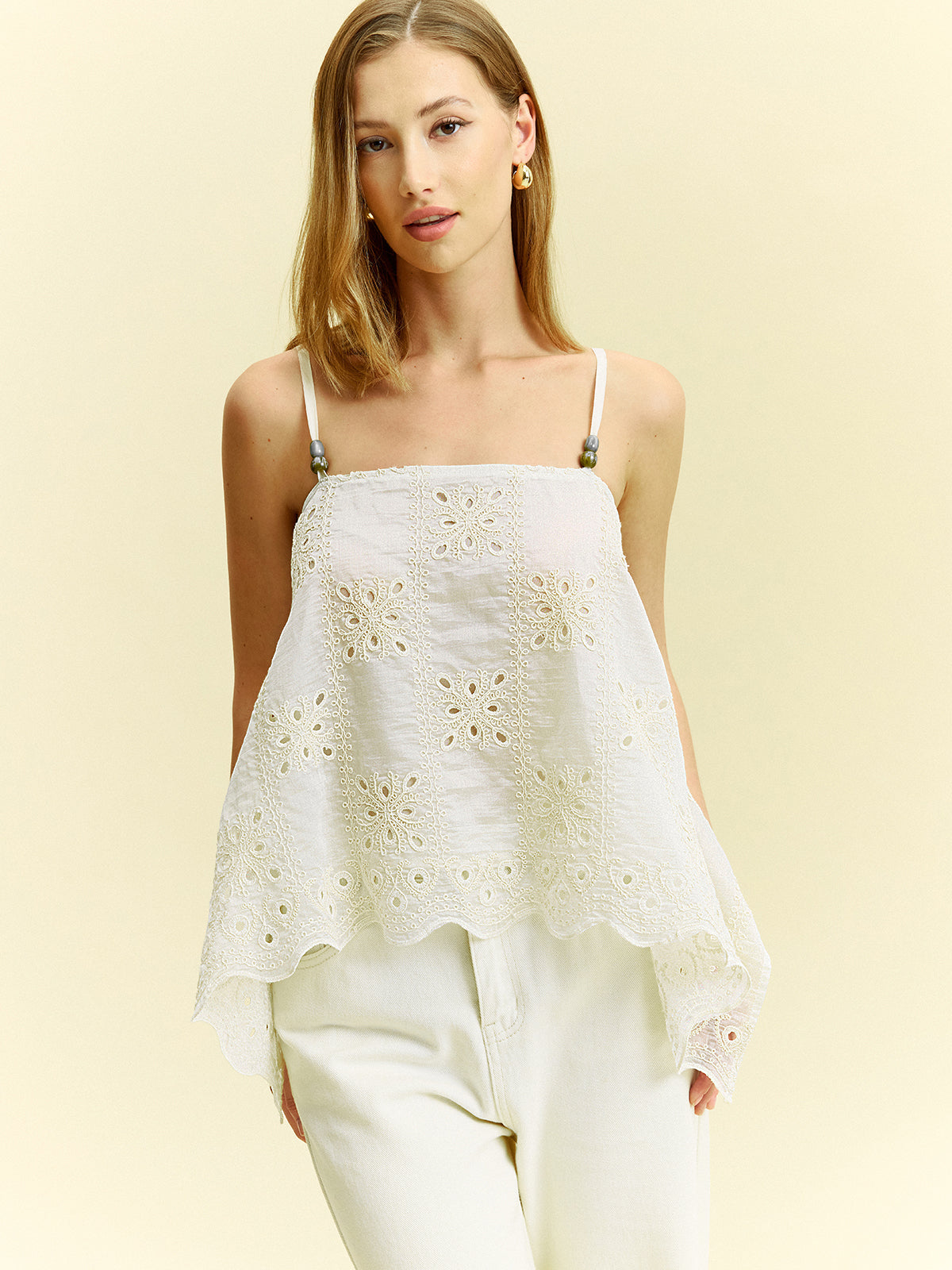 Embroidered Eyelet Cami Top