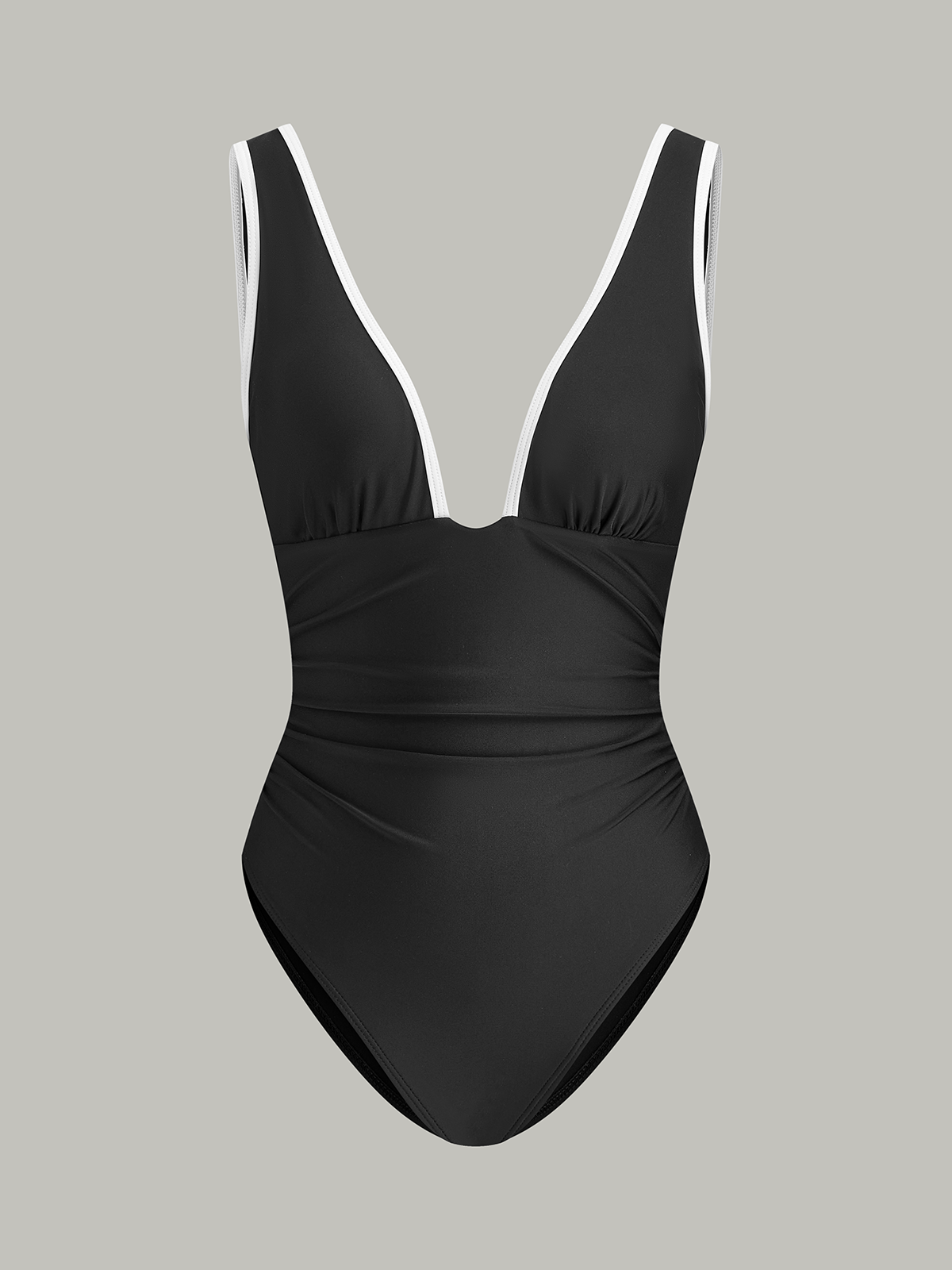 Deep V-Neck Ruched One-Piece Swimsuit