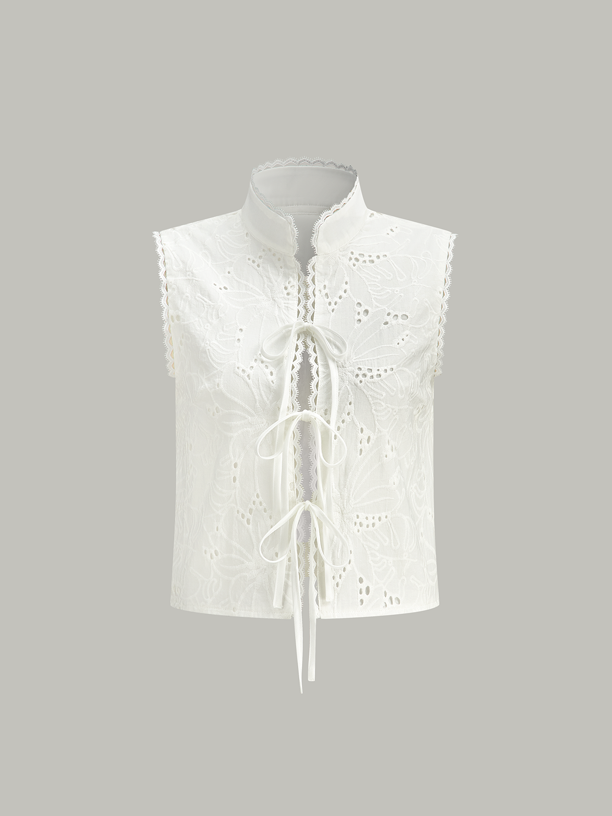 Sleeveless Eyelet Lace-Up Crop Top