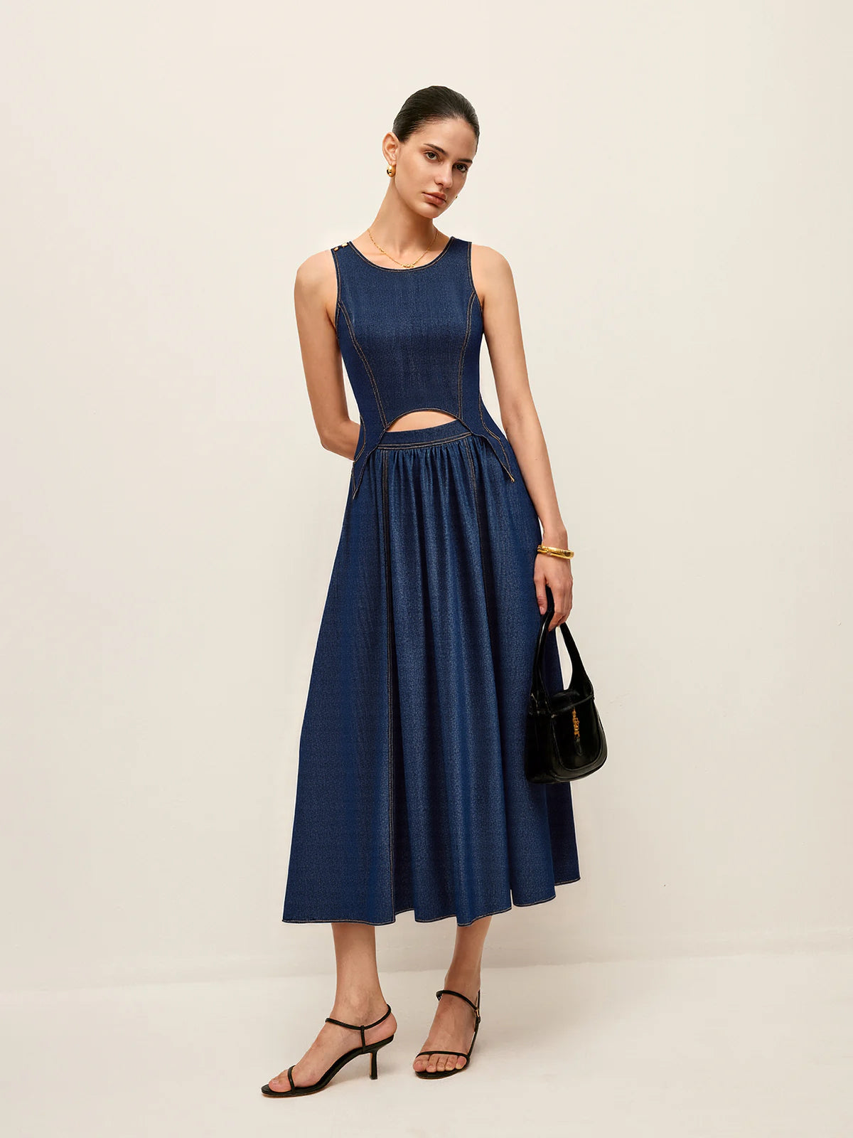 Denim Cut-Out Midi Dress