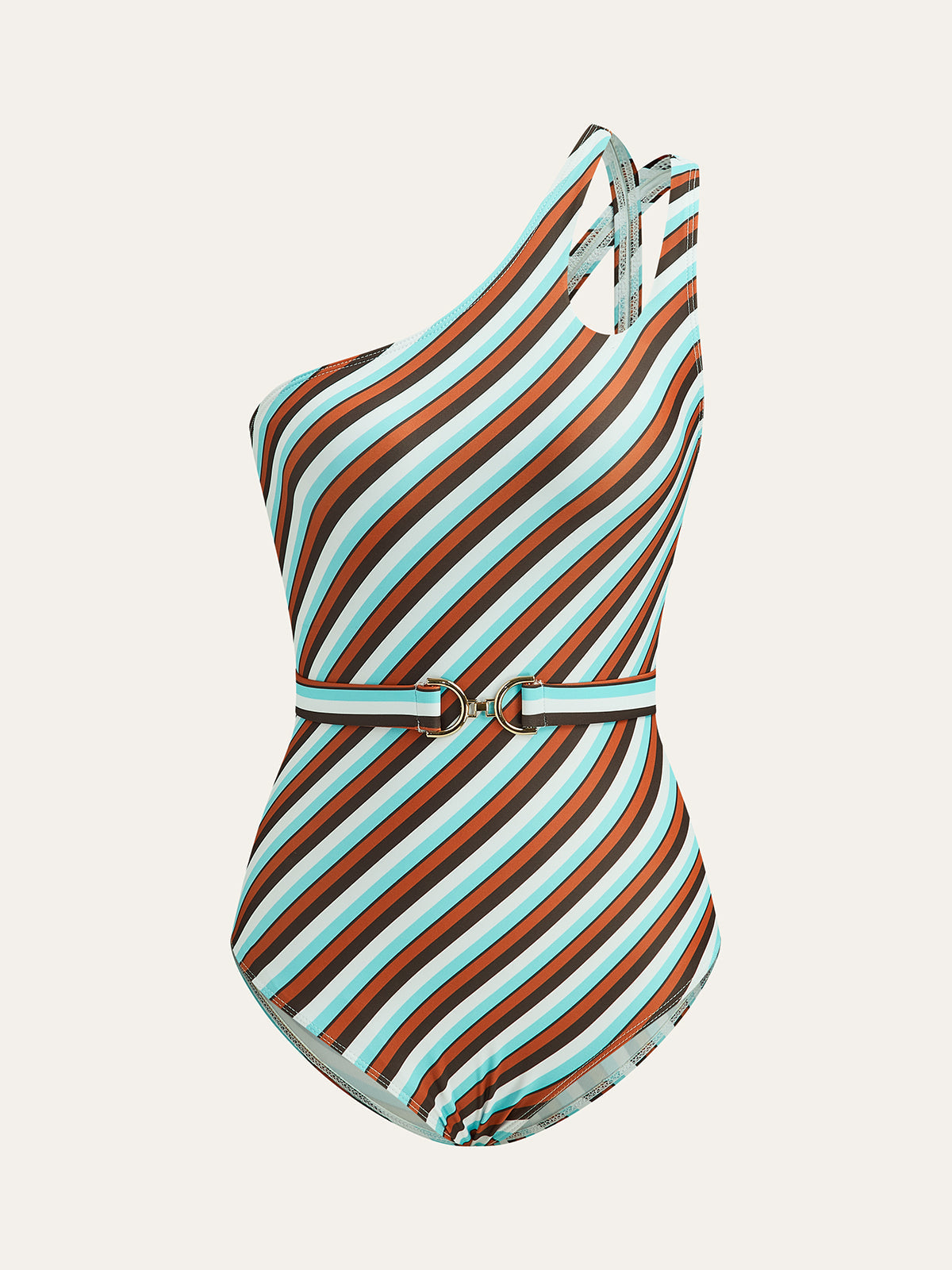 Asymmetrical Striped Belted One-Piece Swimsuit