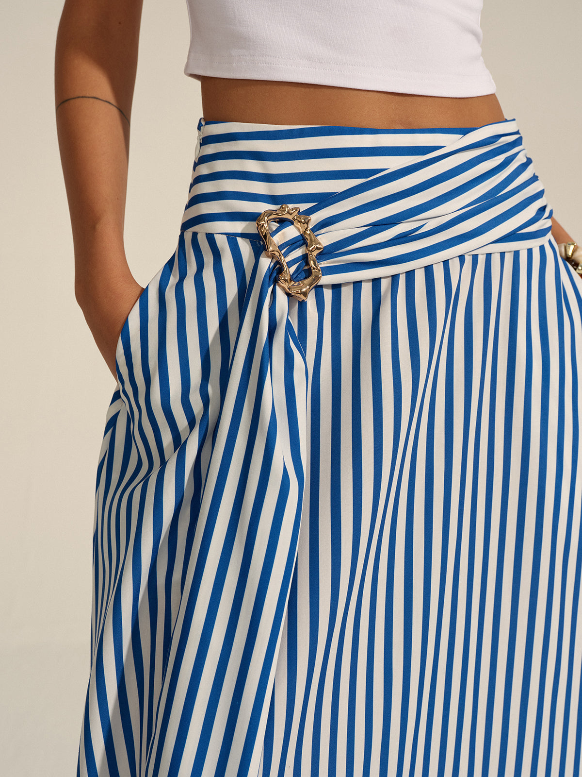 Striped Metal Decor Maxi Skirt