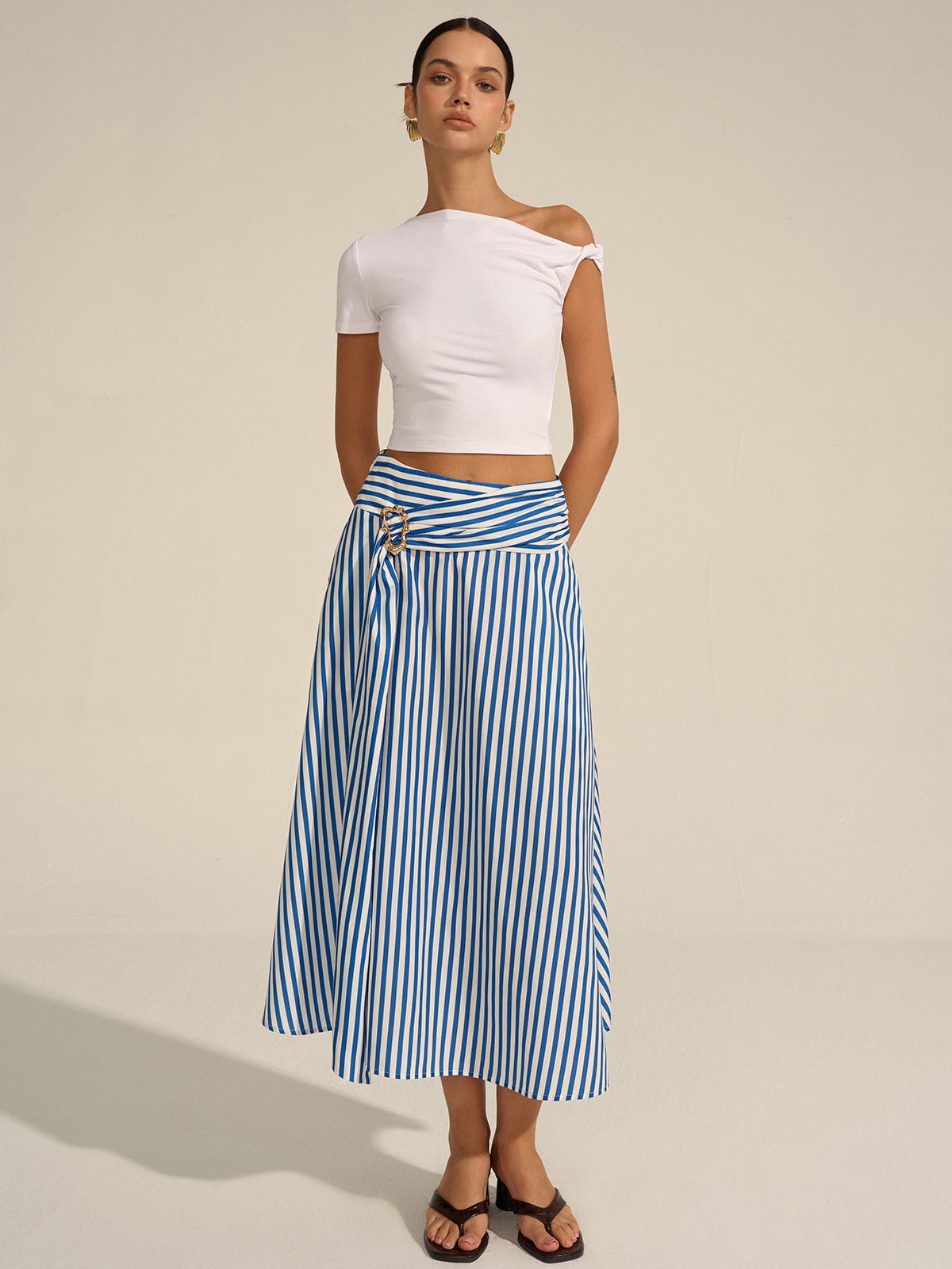 Striped Metal Decor Maxi Skirt