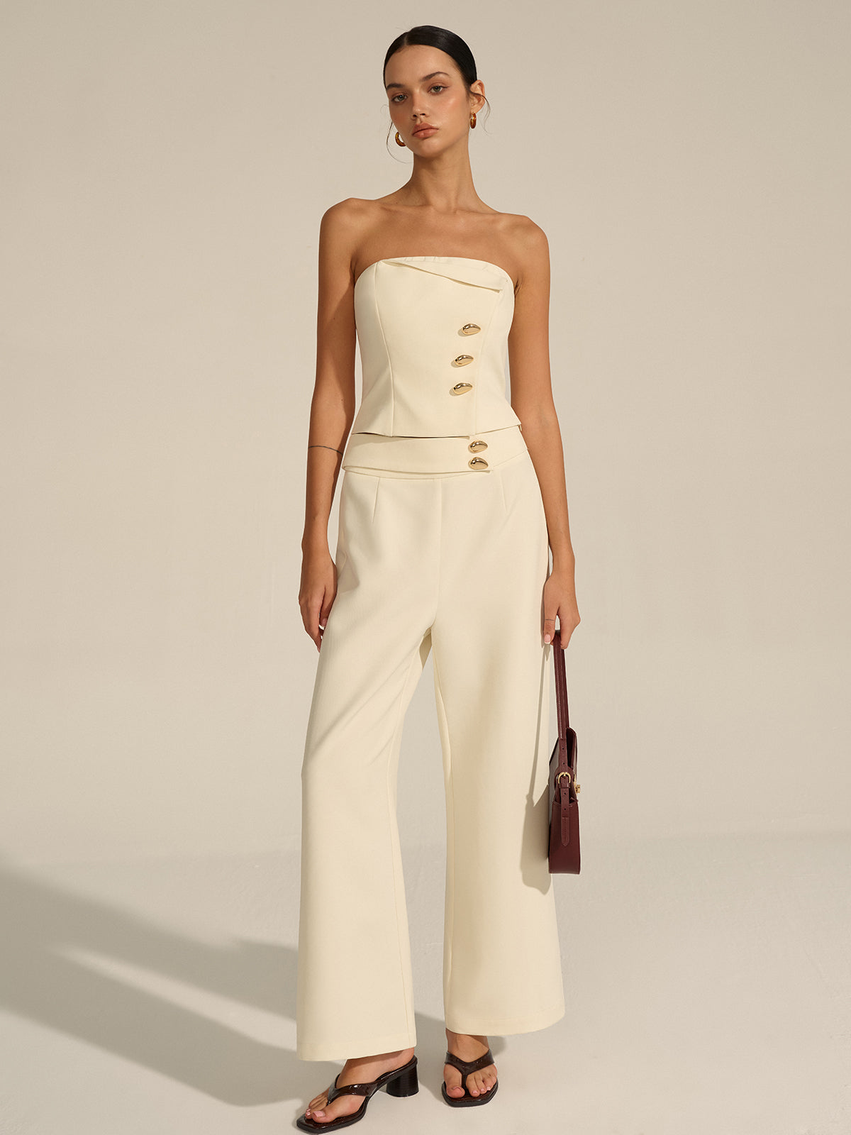 Metal Decor Strapless Crop Top