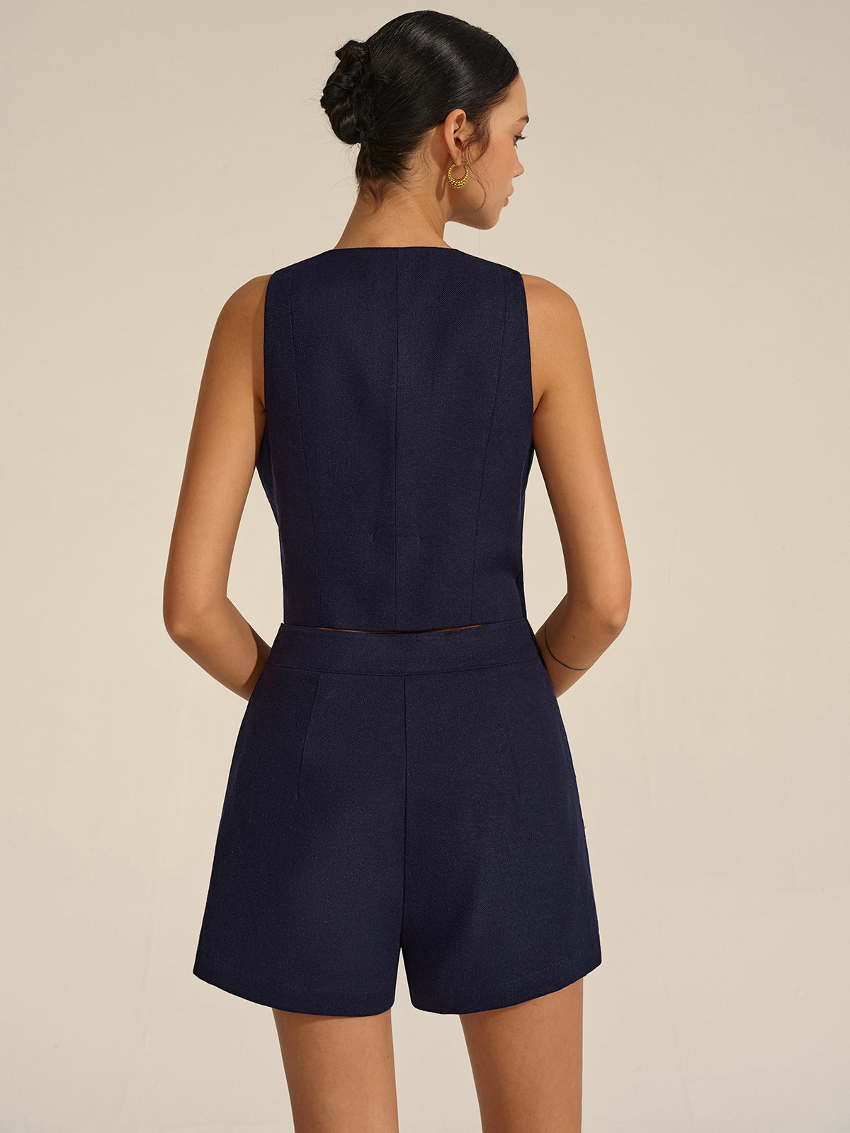 Sleeveless V-Neck Blazer and Shorts Set