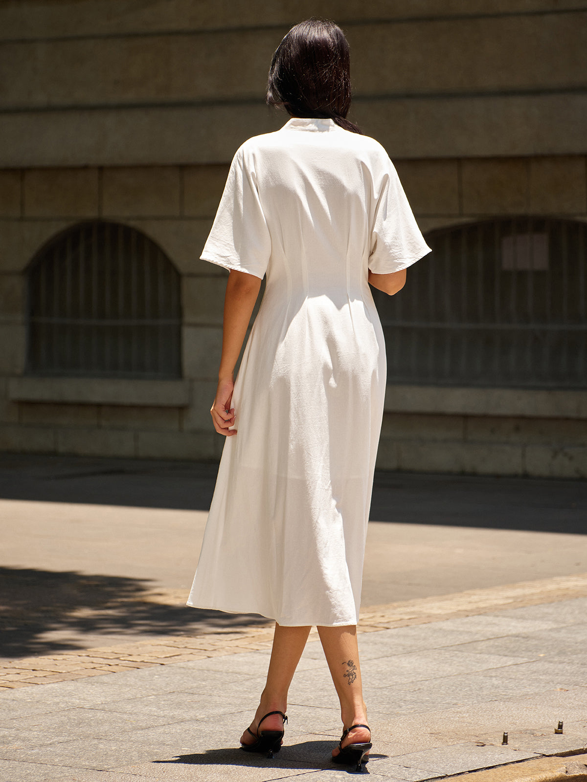 Metal Decor V-Neck Midi Dress