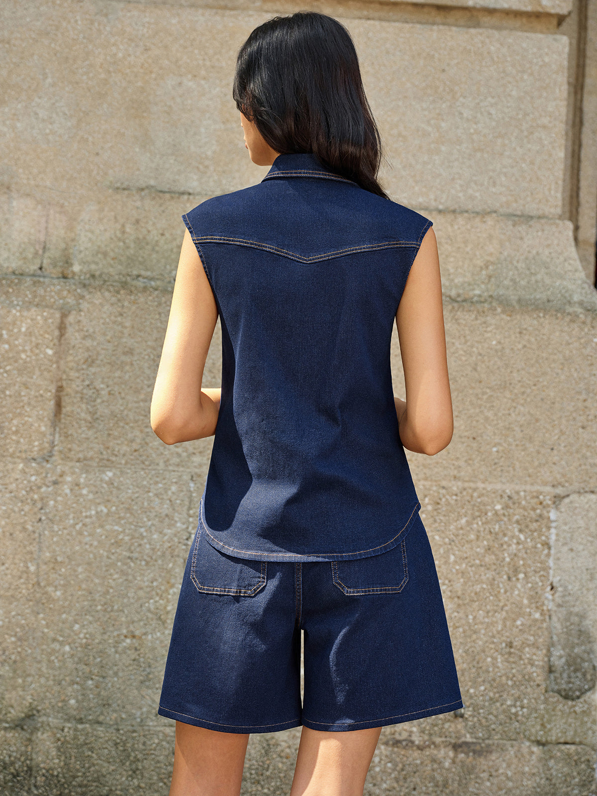 Pocketed Belted Denim Shorts