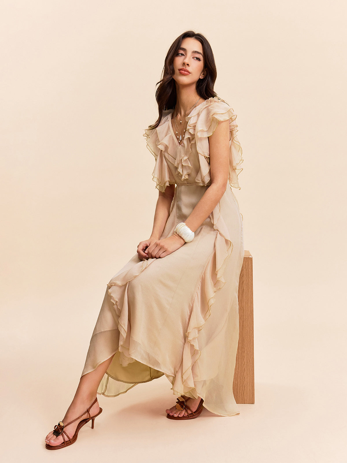 Semi-Sheer Ruffle Detail Dress