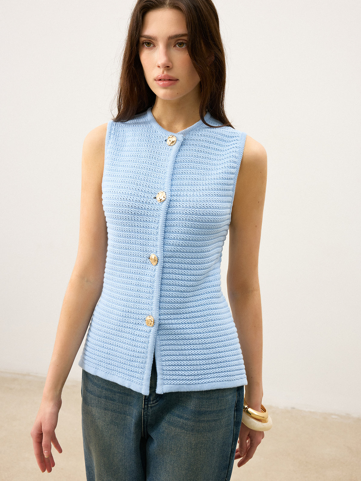 Button-Front Knit Vest
