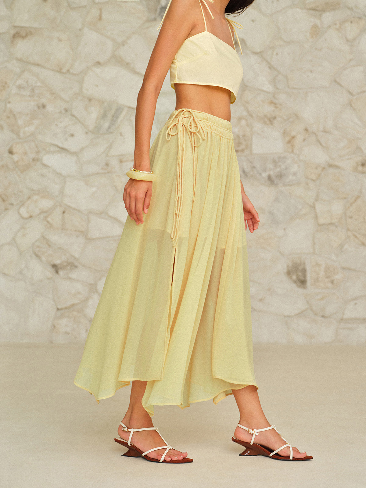 Drawstring Waist Maxi Skirt