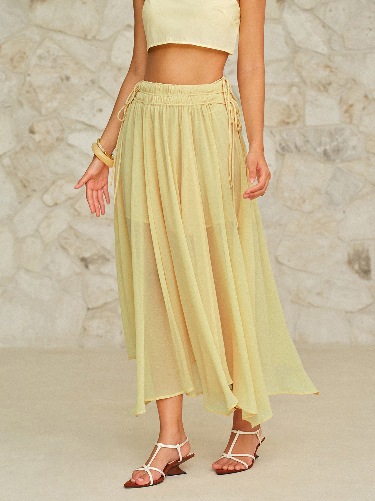 Drawstring Waist Maxi Skirt