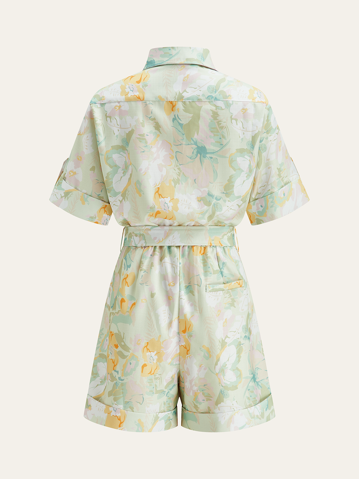 Pocketed Belted Floral Print Jumpsuits