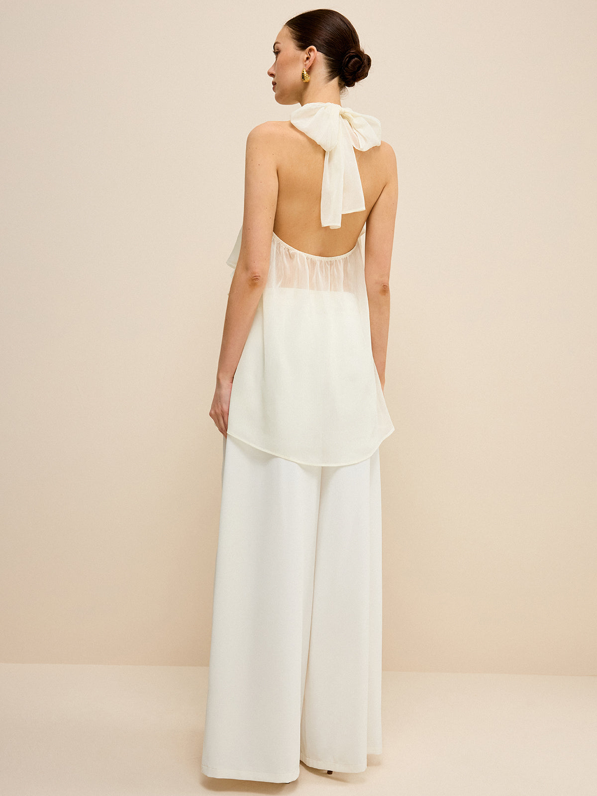 Semi-Sheer Layered Asymmetric Halter Chiffon Top