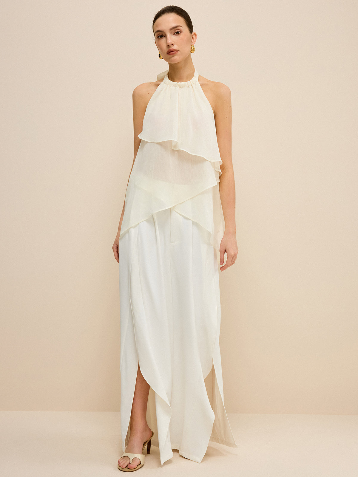 High-Waisted Wide-Leg Pants with Side Slits