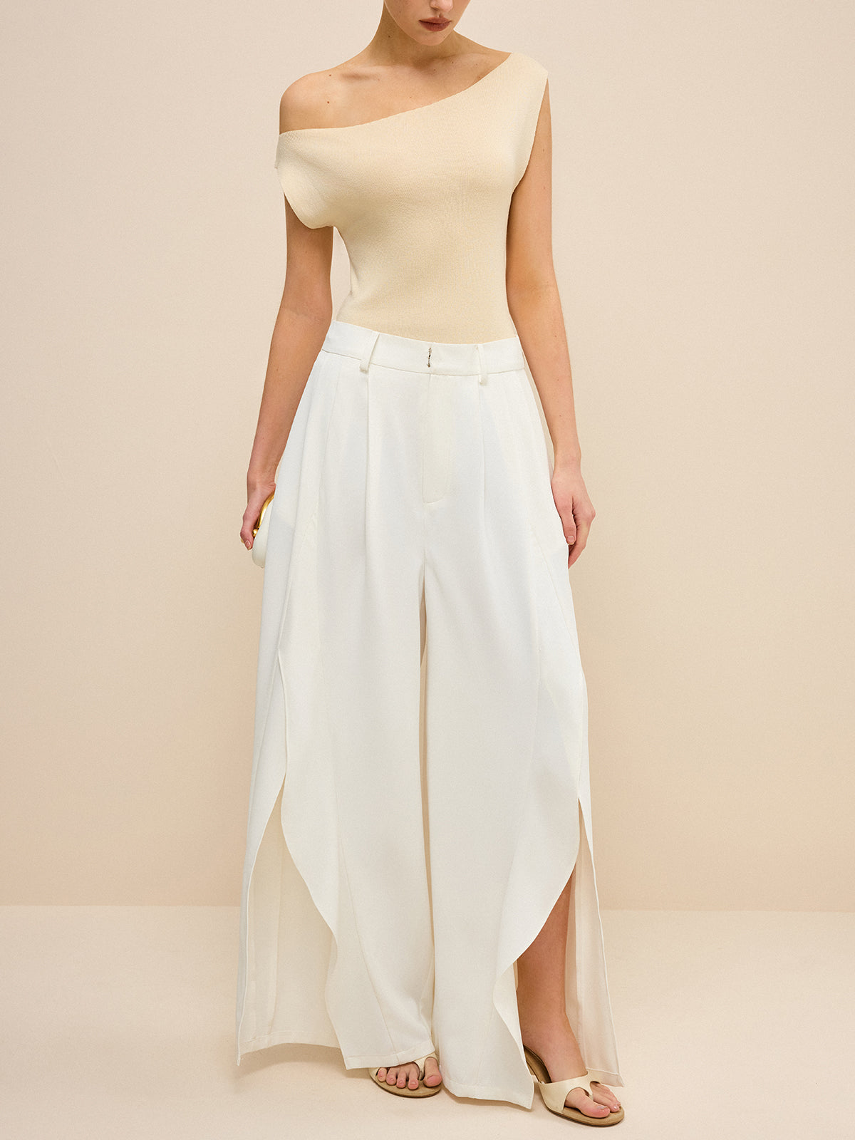 High-Waisted Wide-Leg Pants with Side Slits