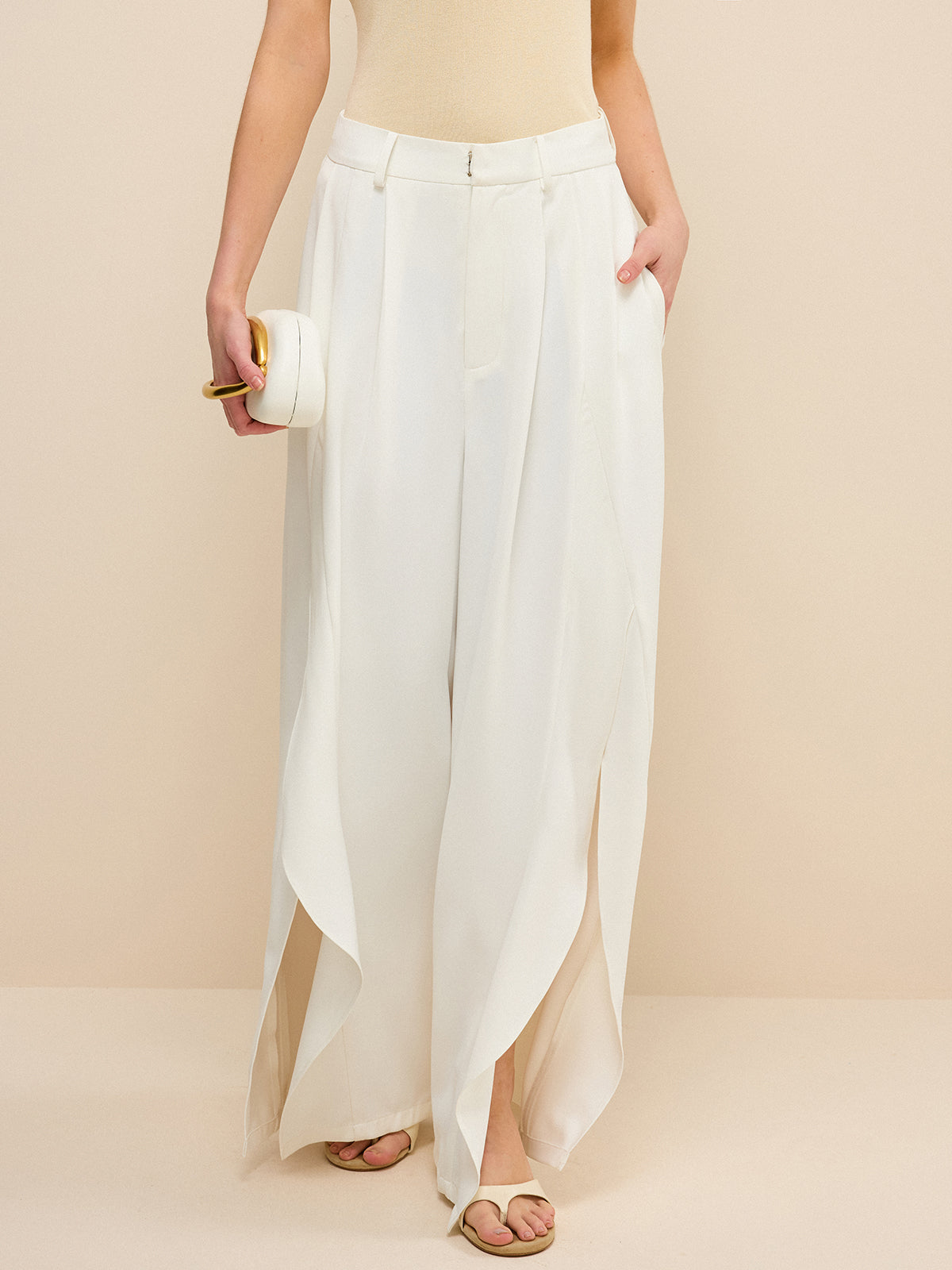 High-Waisted Wide-Leg Pants with Side Slits