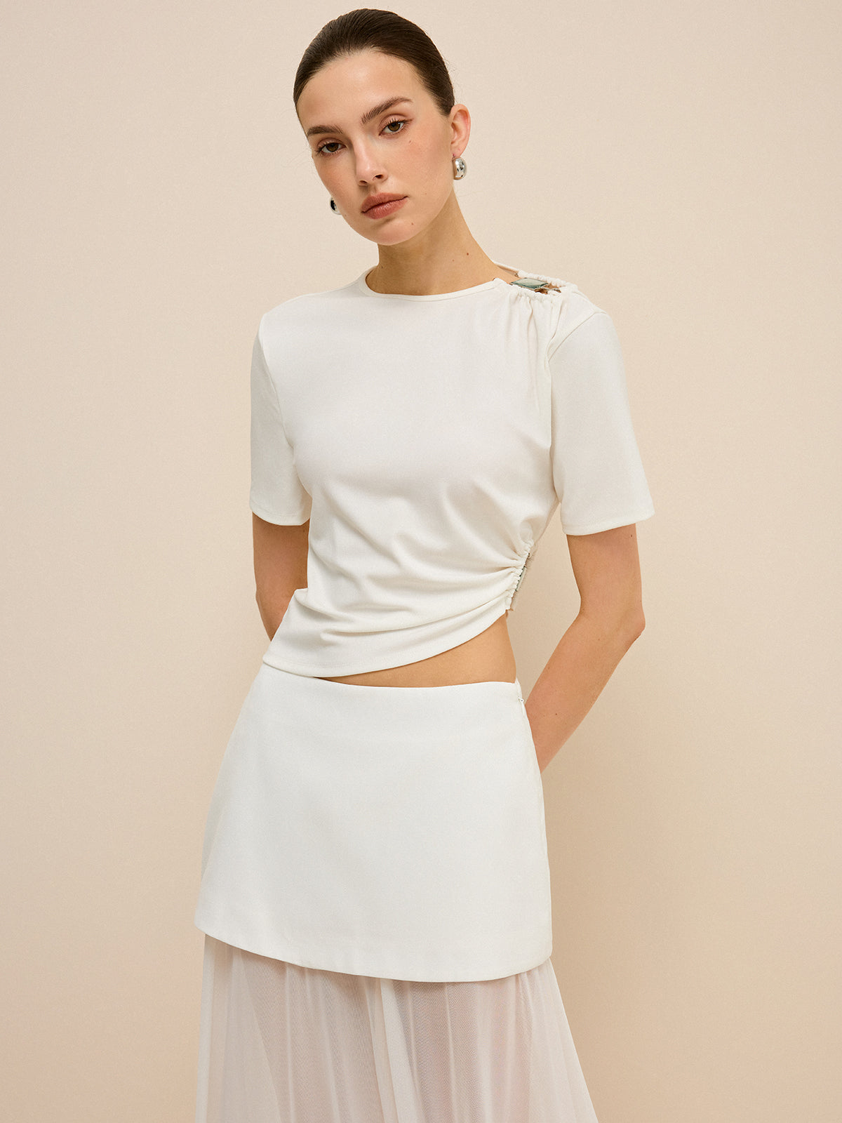 Asymmetrical Buckle Detail Cut-Out Top