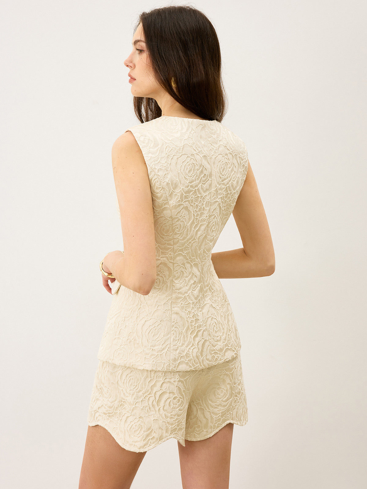 Textured Jacquard Vest with Metal Button