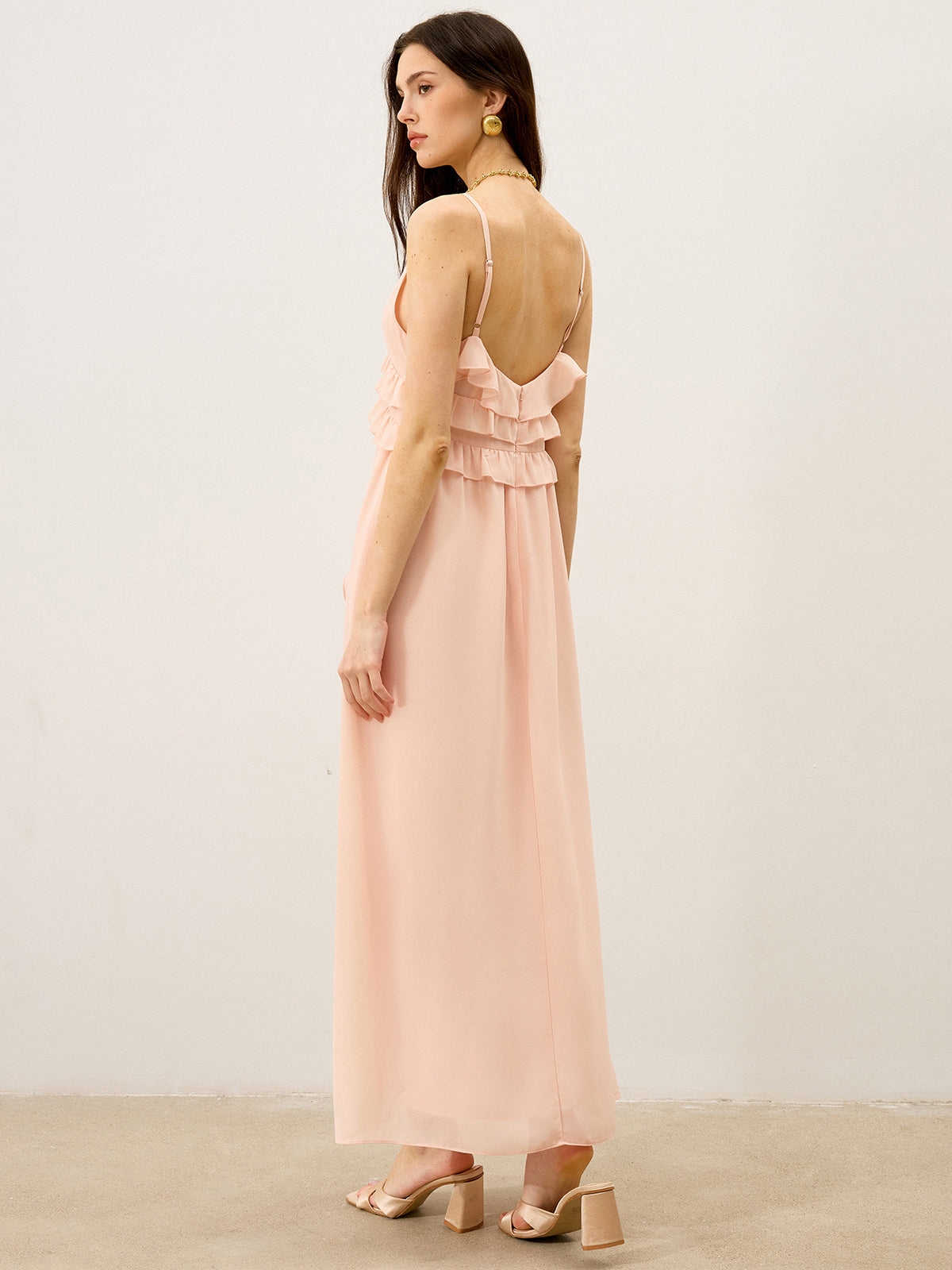 Chiffon Ruffle Trim Maxi Dress