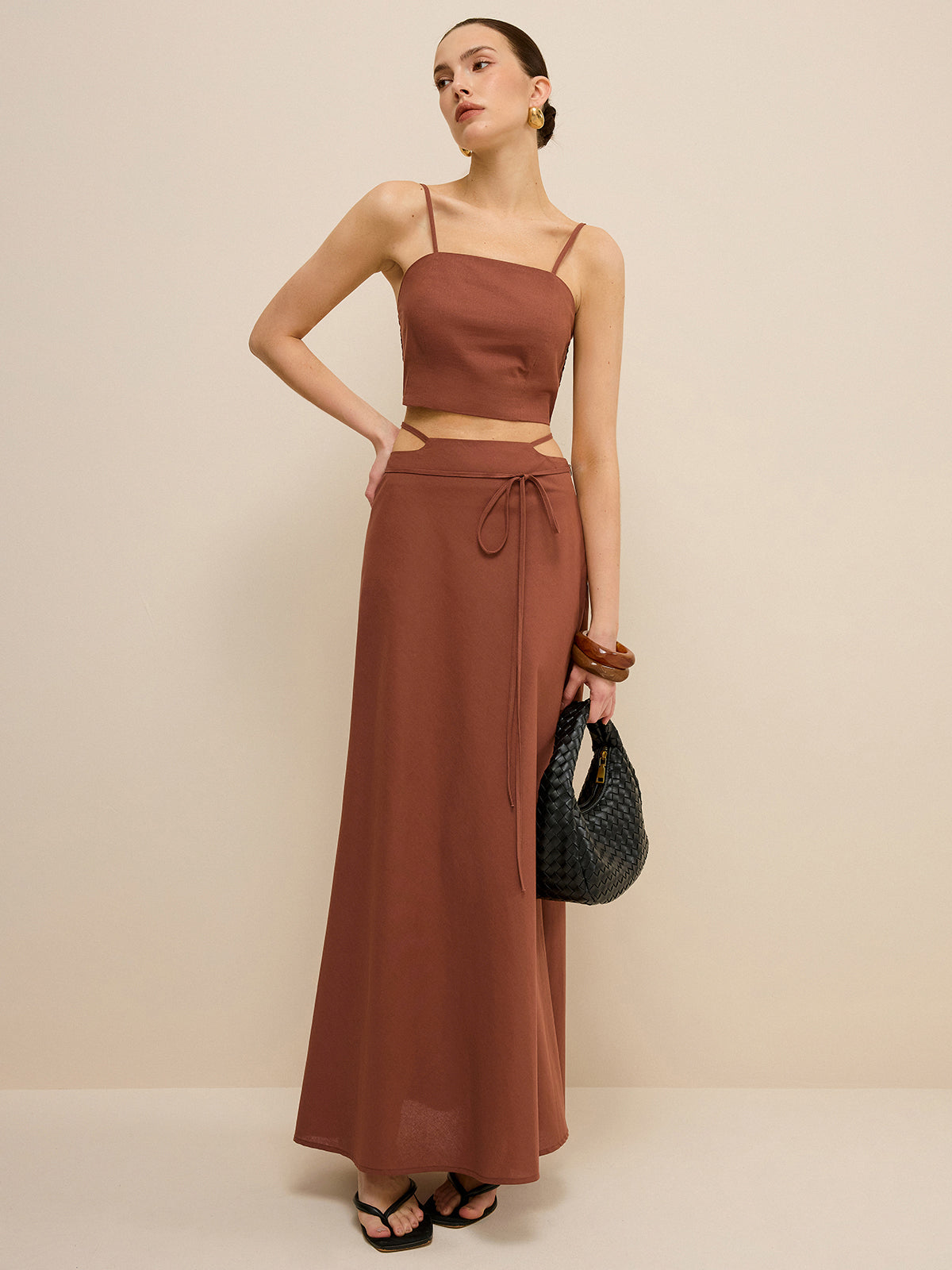 Cut-Out Waist Tie-Detail Skirt Set