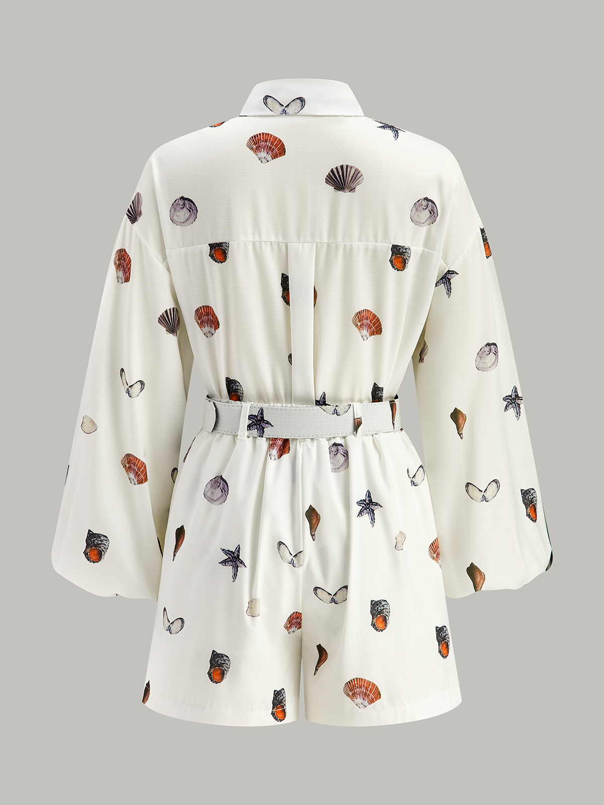 Belted Seashell Print Romper