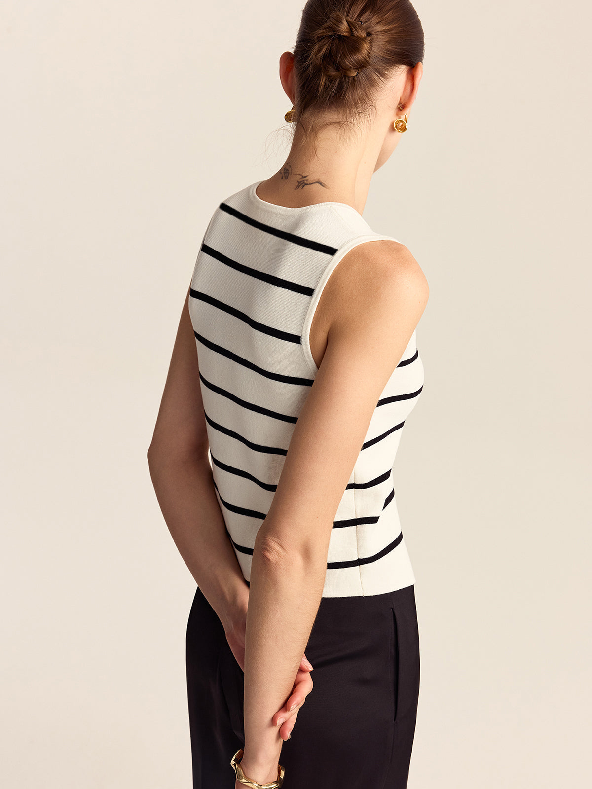 Striped Metal Button Sleeveless Sweater Vest