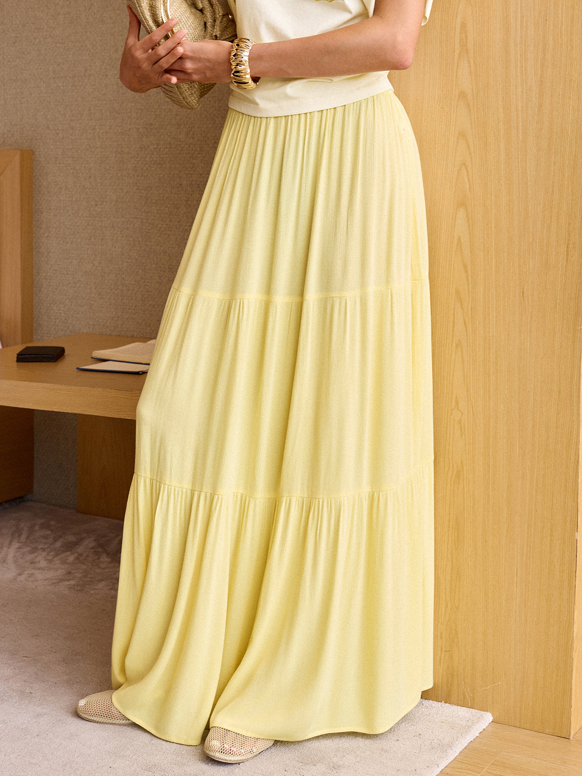 Tiered Maxi Skirt with Elastic Waist