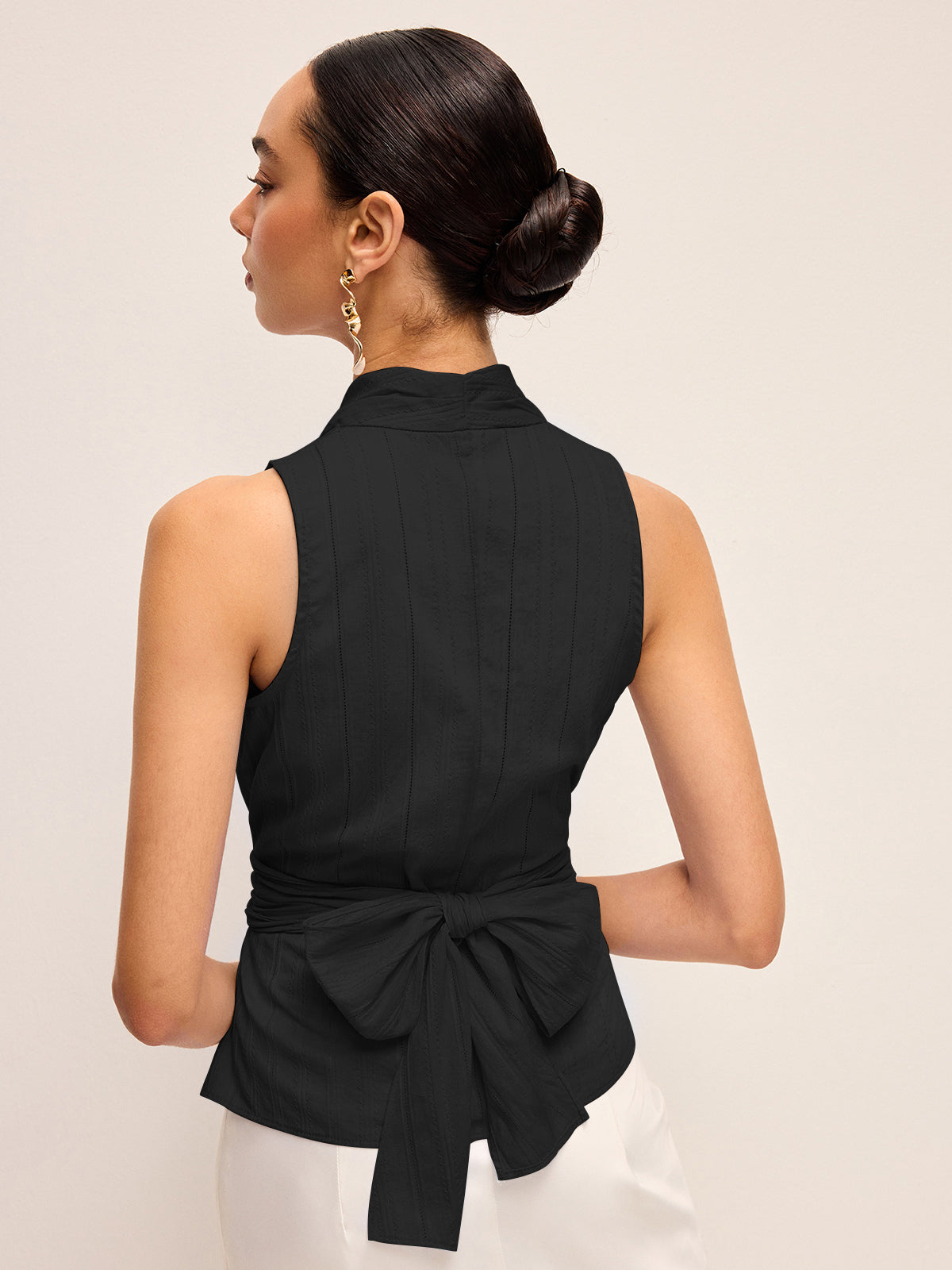 Cotton Draped Wrap Top With Back Bow