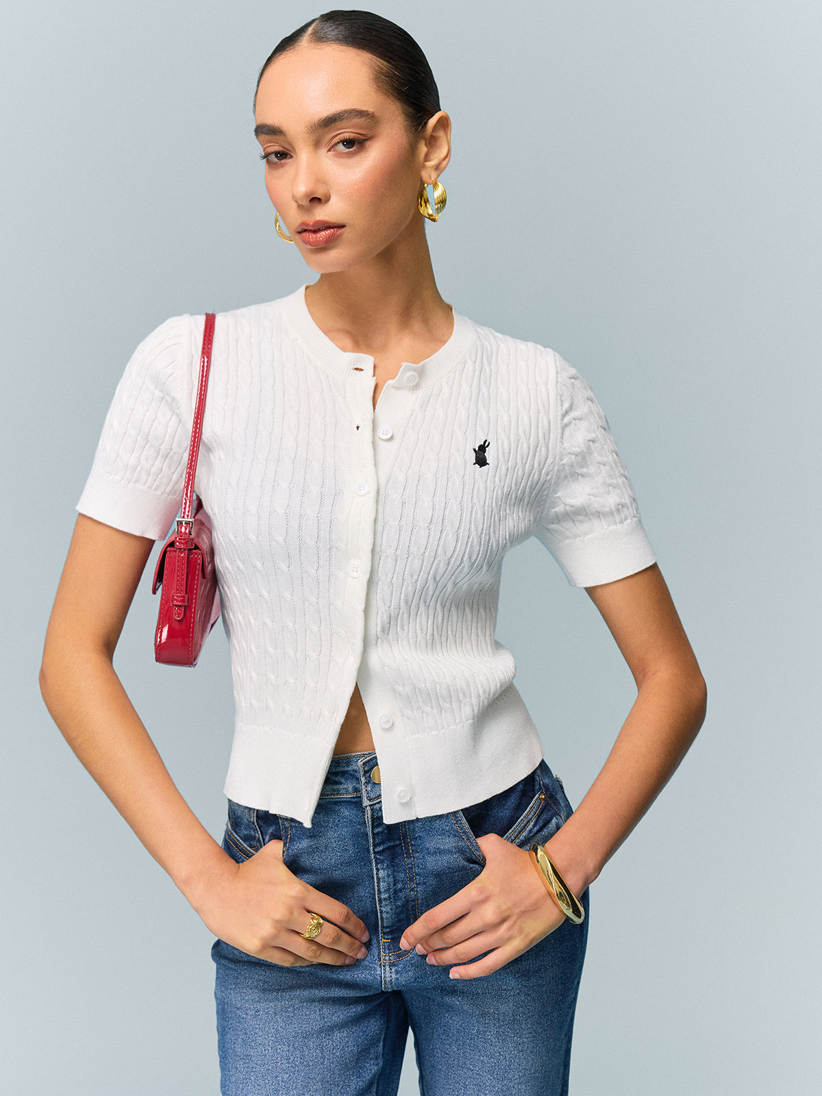 Cable Knit Short Sleeve Top