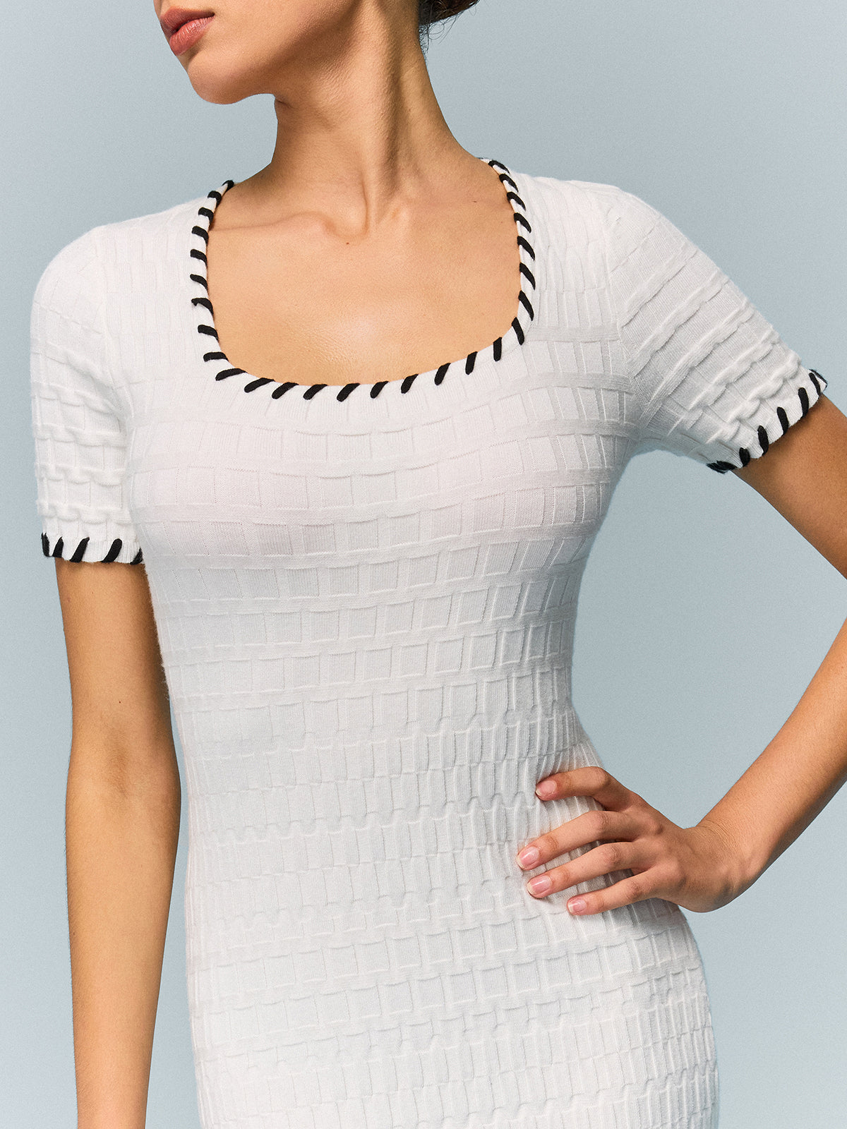 Textured Knit Midi Dress with Striped Hem