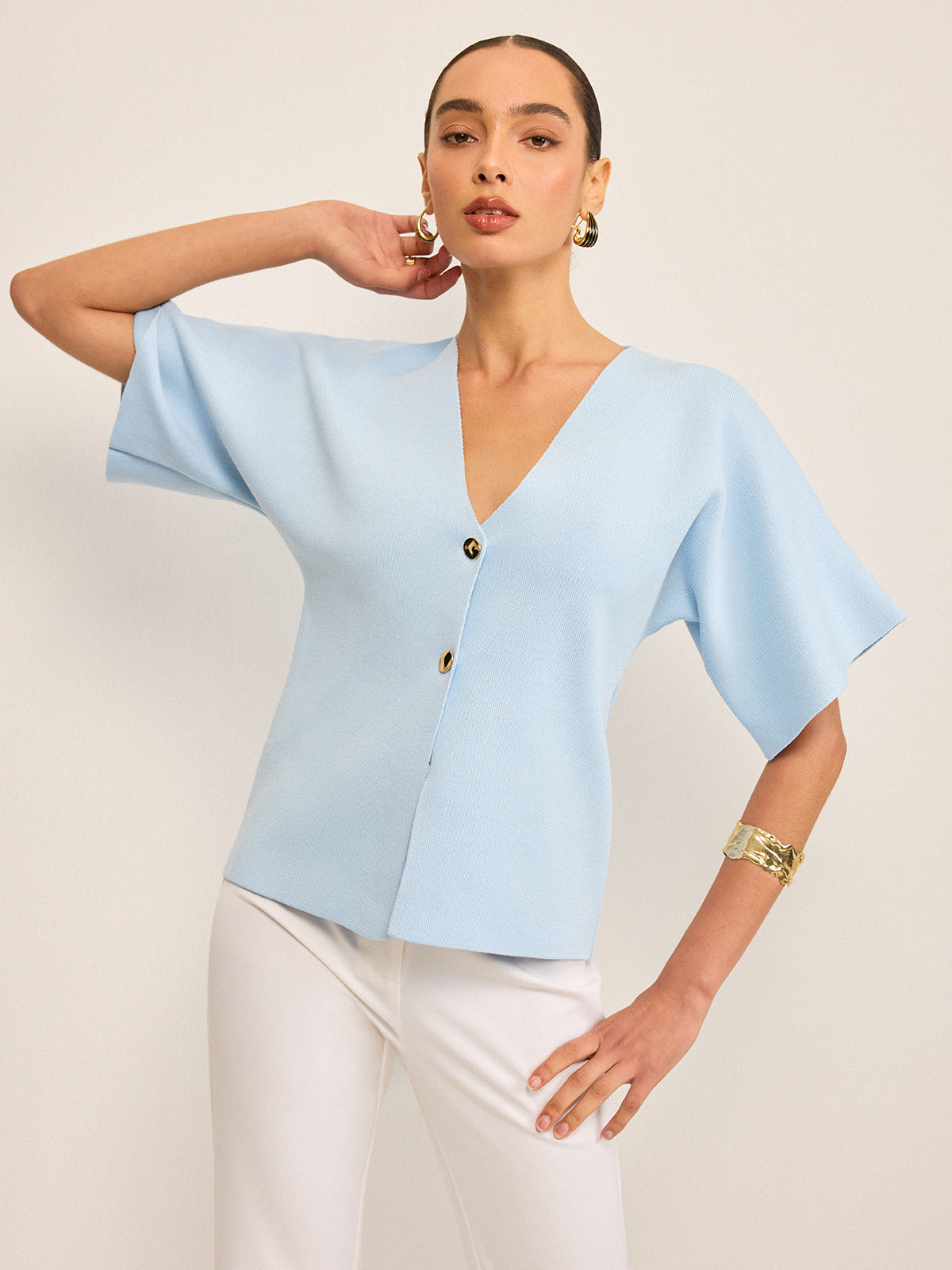 V-Neck Button Knit Cardigan