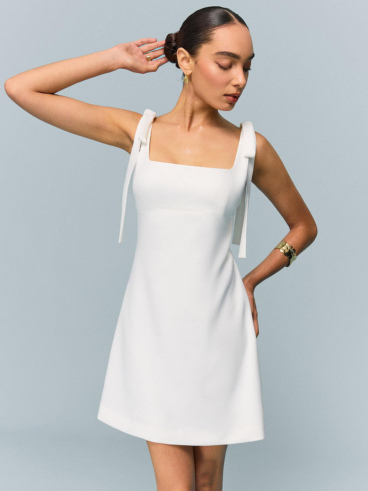 Bow-Strap Backless Mini Dress