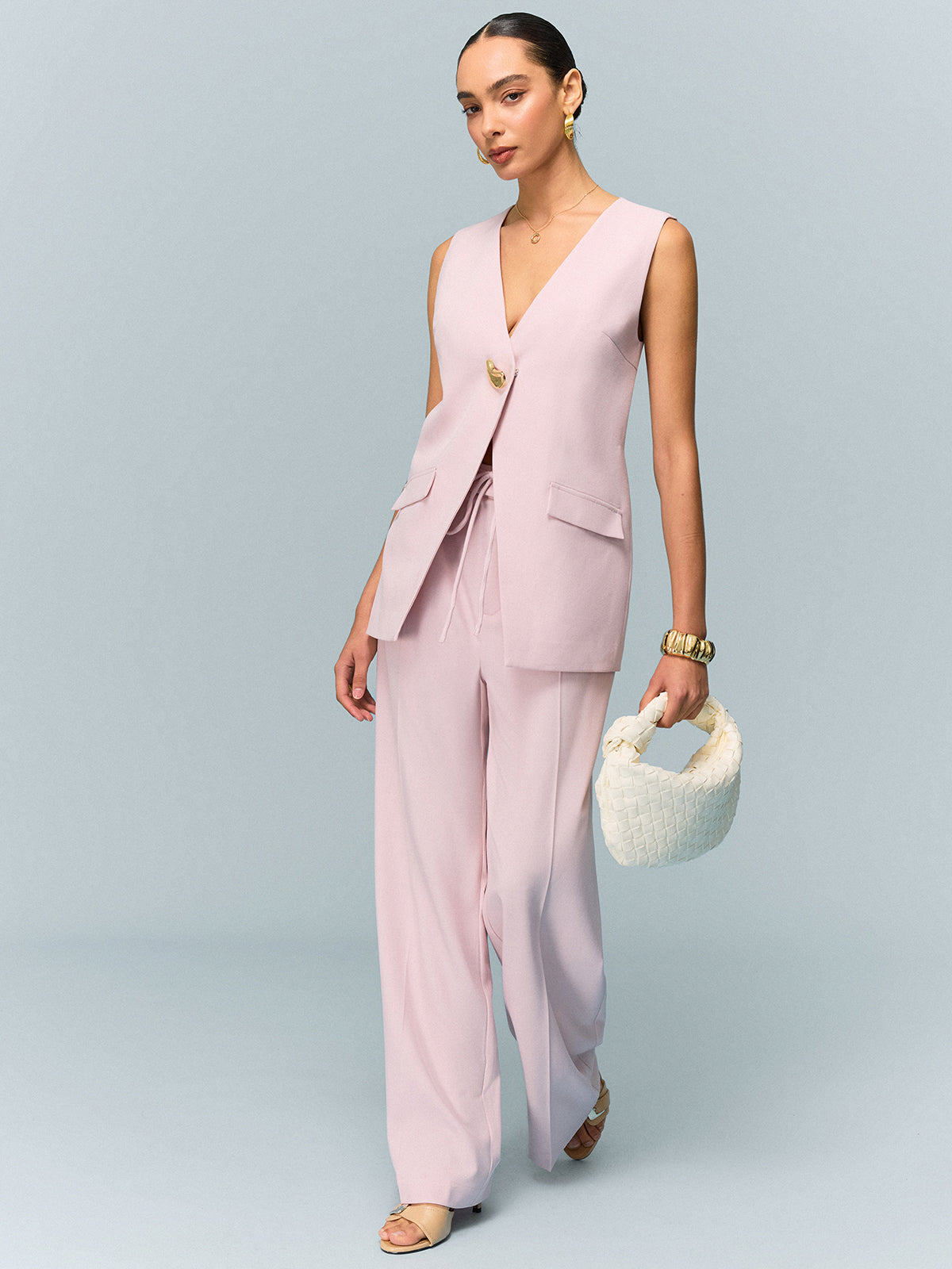 High-Waisted Wide-Leg Pants with Tie Detail