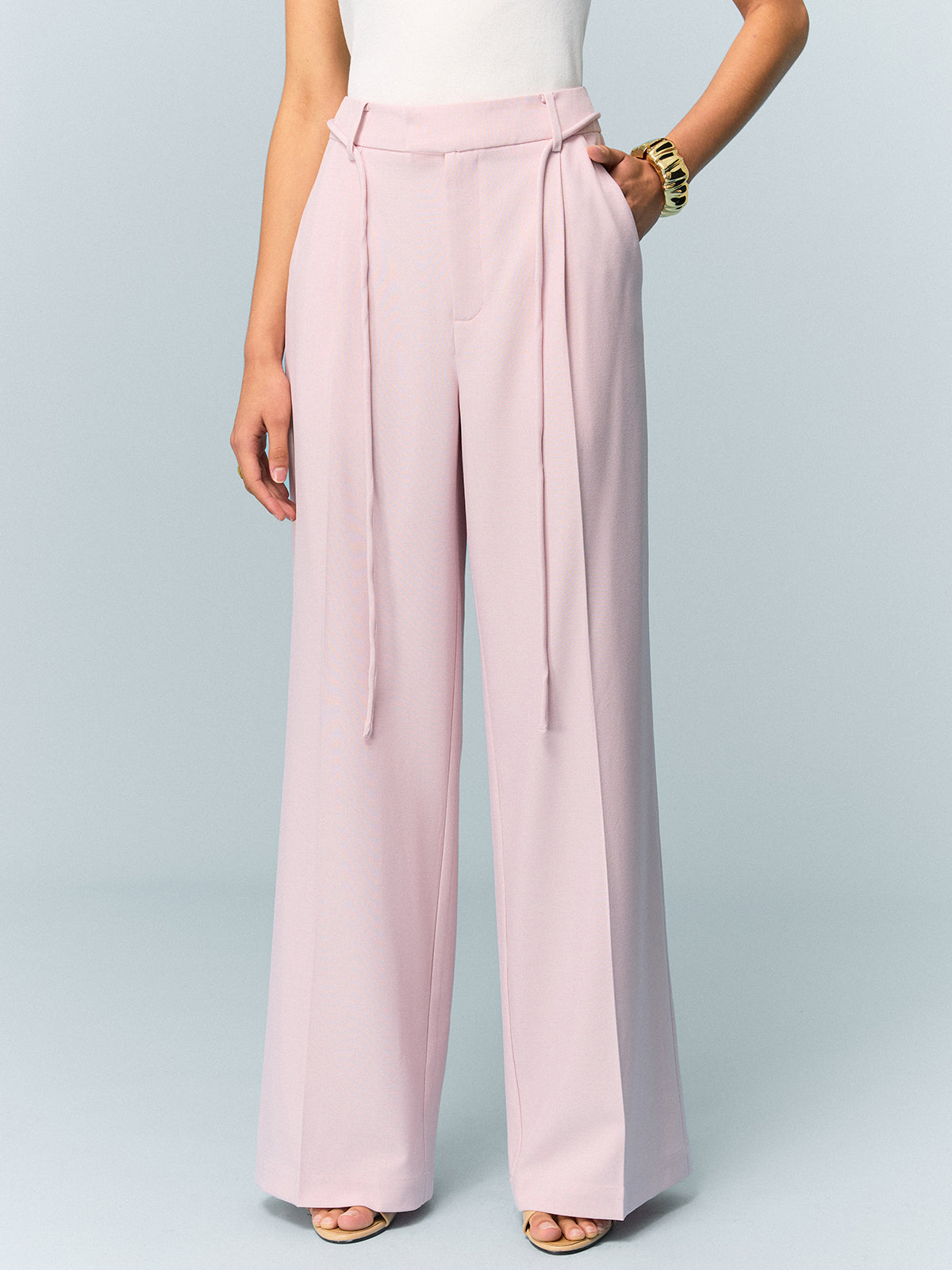 High-Waisted Wide-Leg Pants with Tie Detail