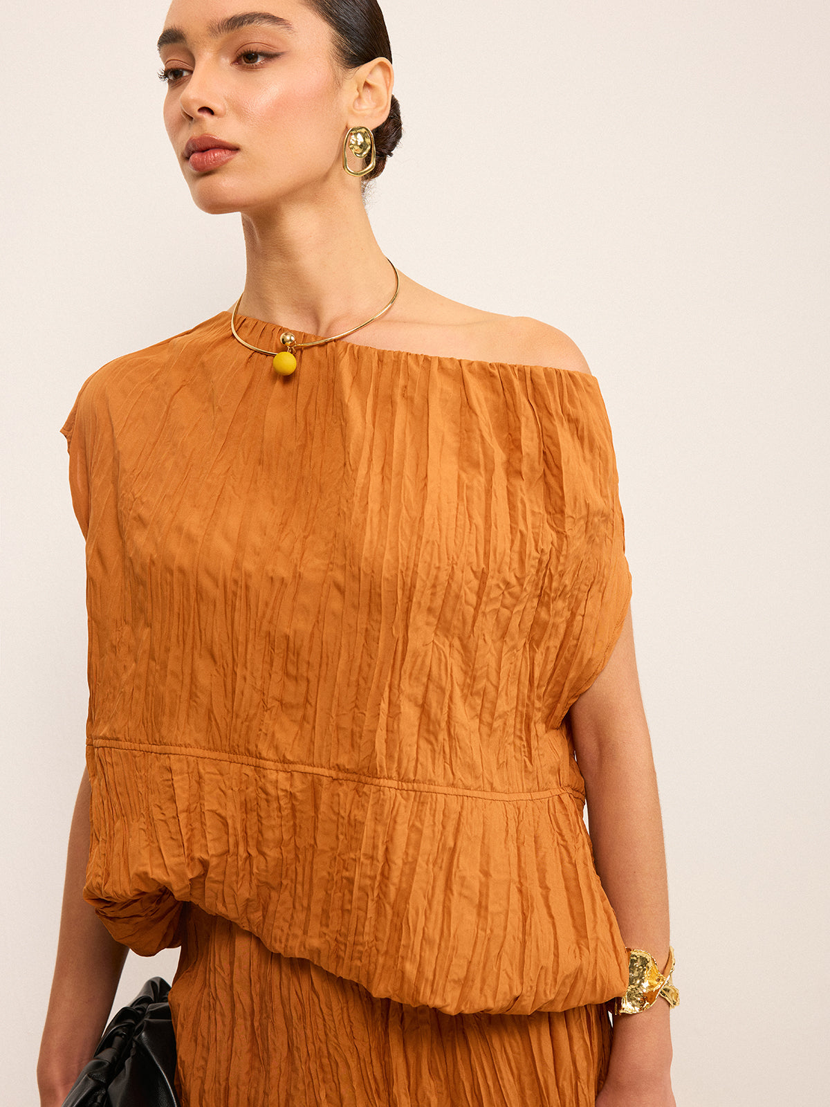 Oversized Textured Off-Shoulder Top and Maxi Skirt Set