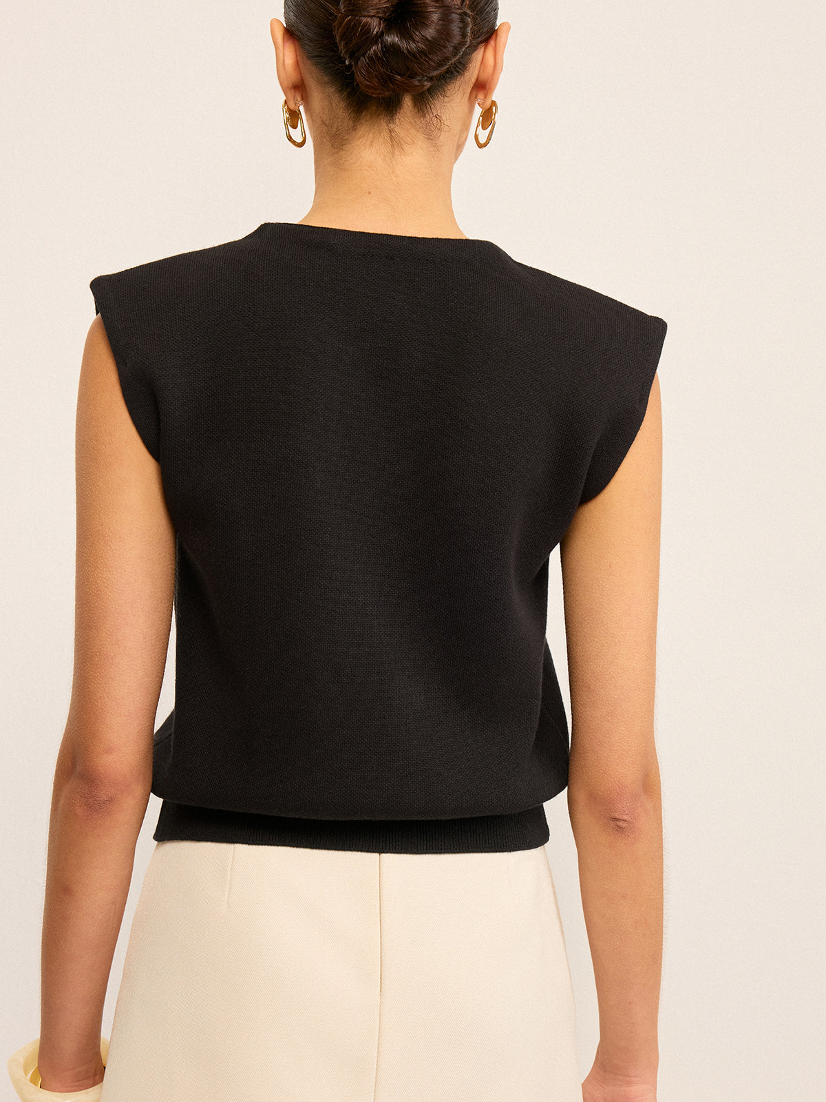 Metal Button V-Neck Knit Vest