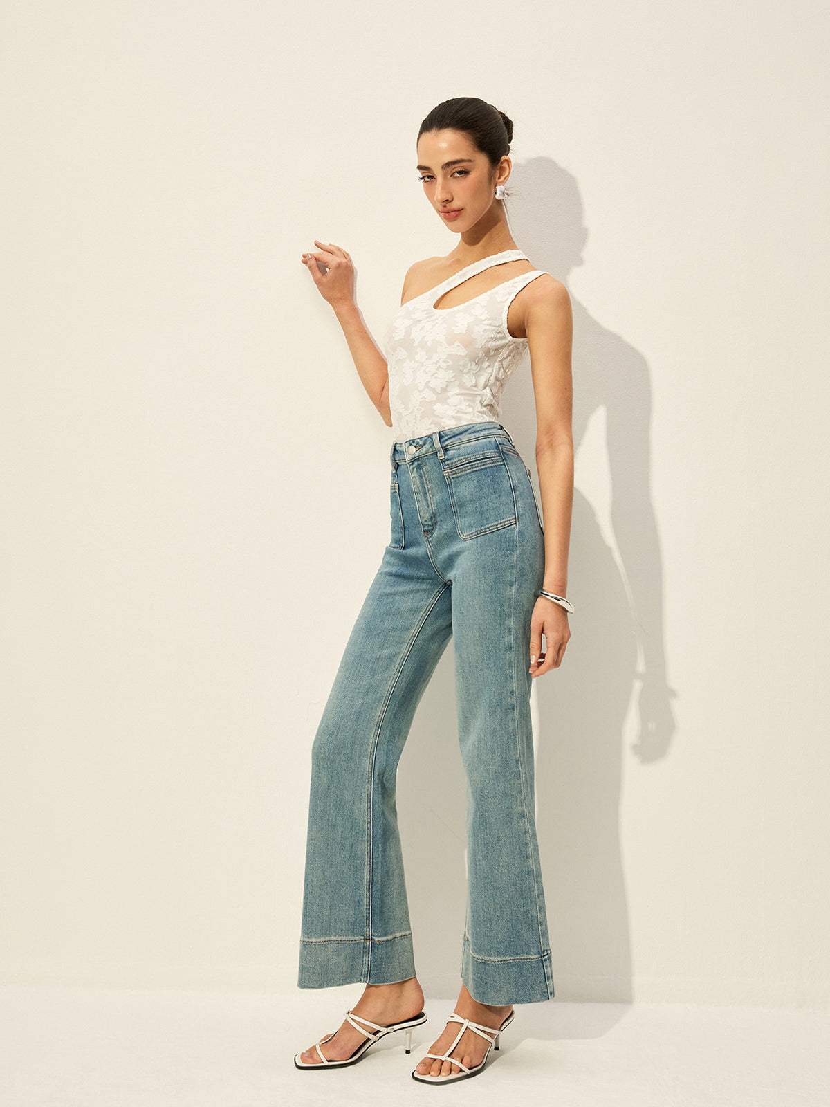Mid-Waist Denim Pants With Pockets