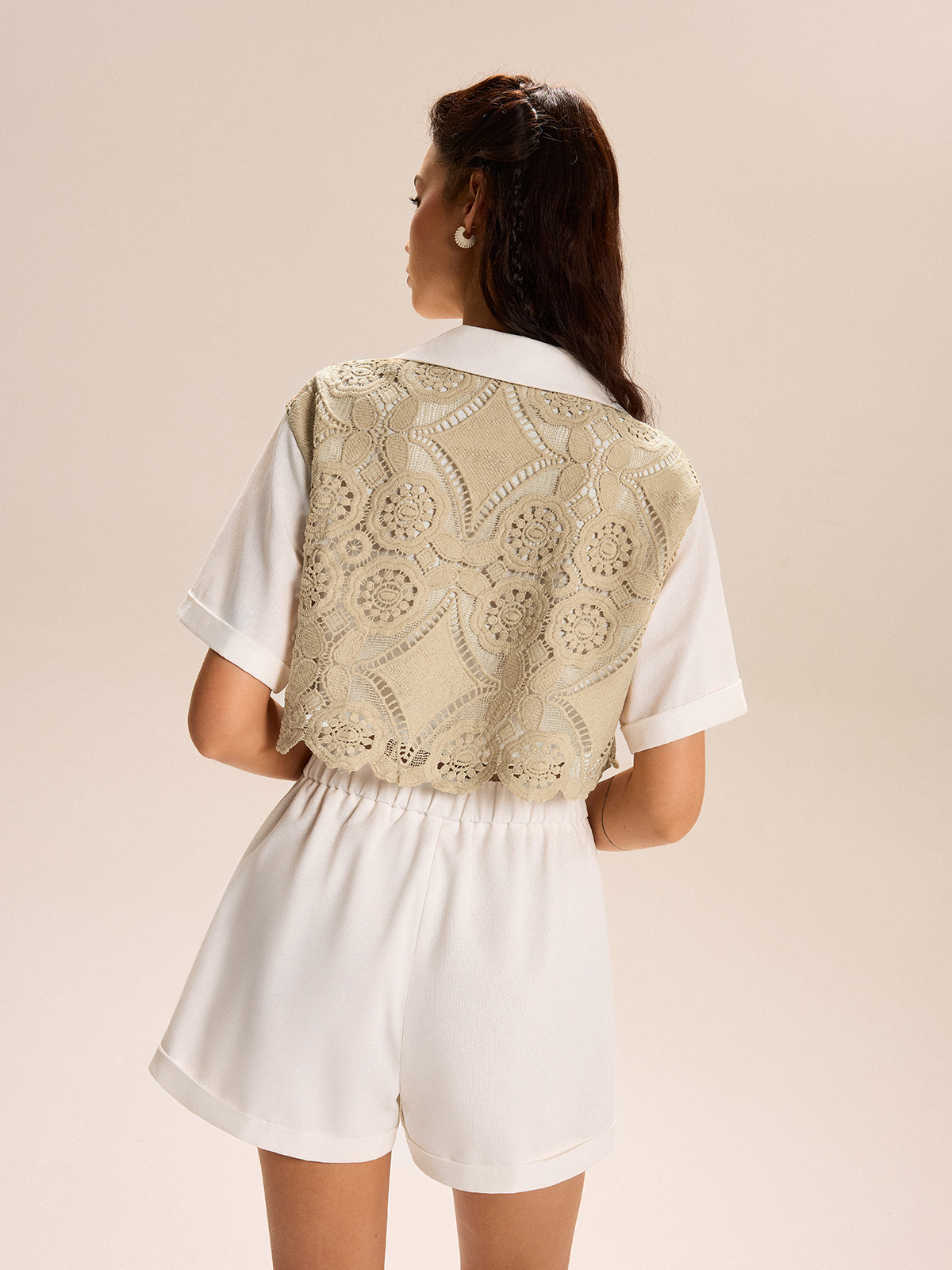 Lace-paneled Cropped Shirt Shorts Set