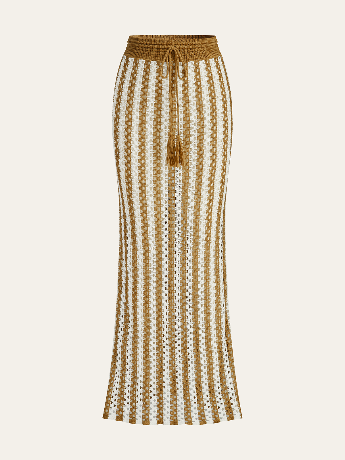 Crochet Stripe Skirt Set With Tassel Tie Waist